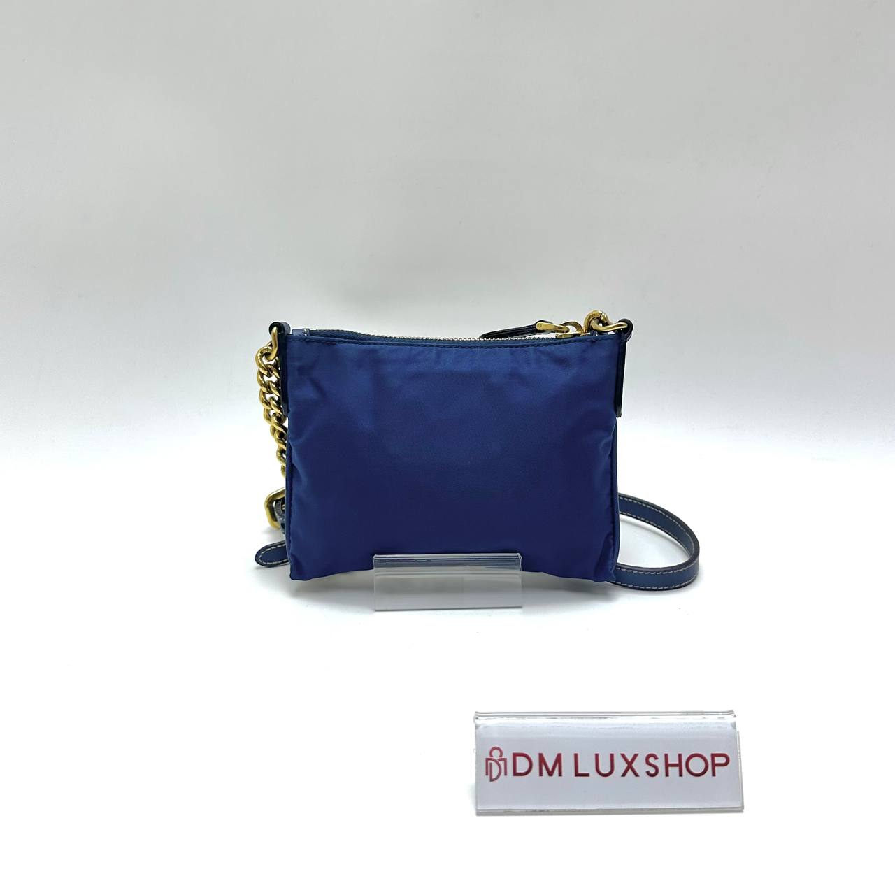 Prada Blue Tessuto Oro Pouch w/ Chain Strap GHW