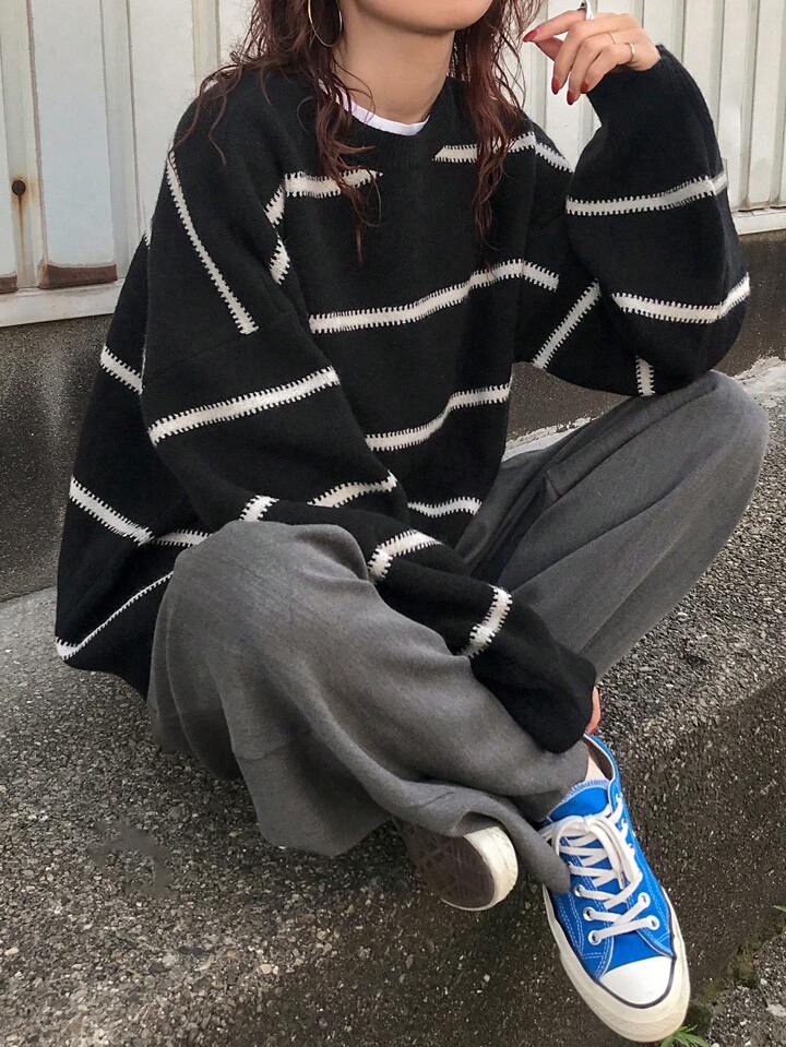 復古條紋針織毛衣