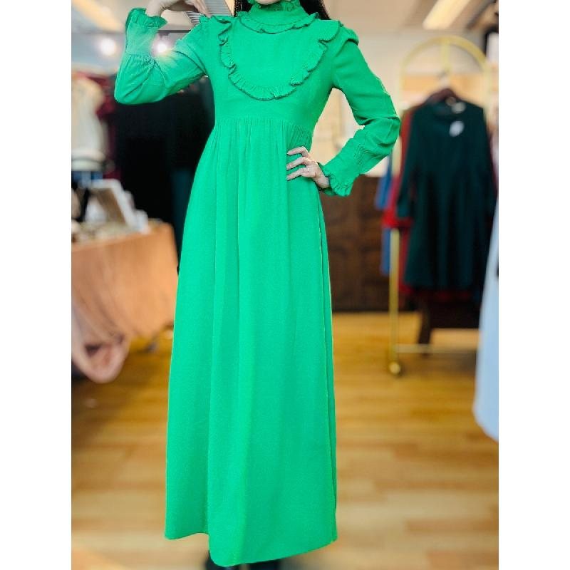 Vintage 1970s Victorian-Inspired Prairie Green Maxi Dress (MT2567)