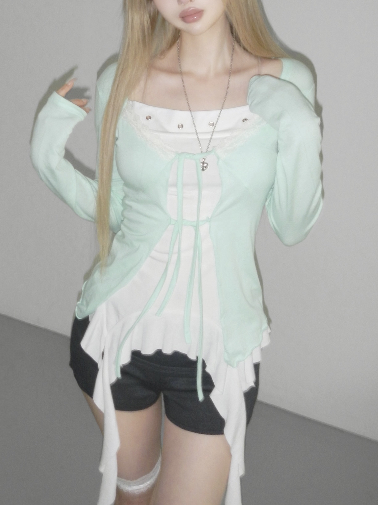 Soft Lace Trim Tie-Front Cardigan