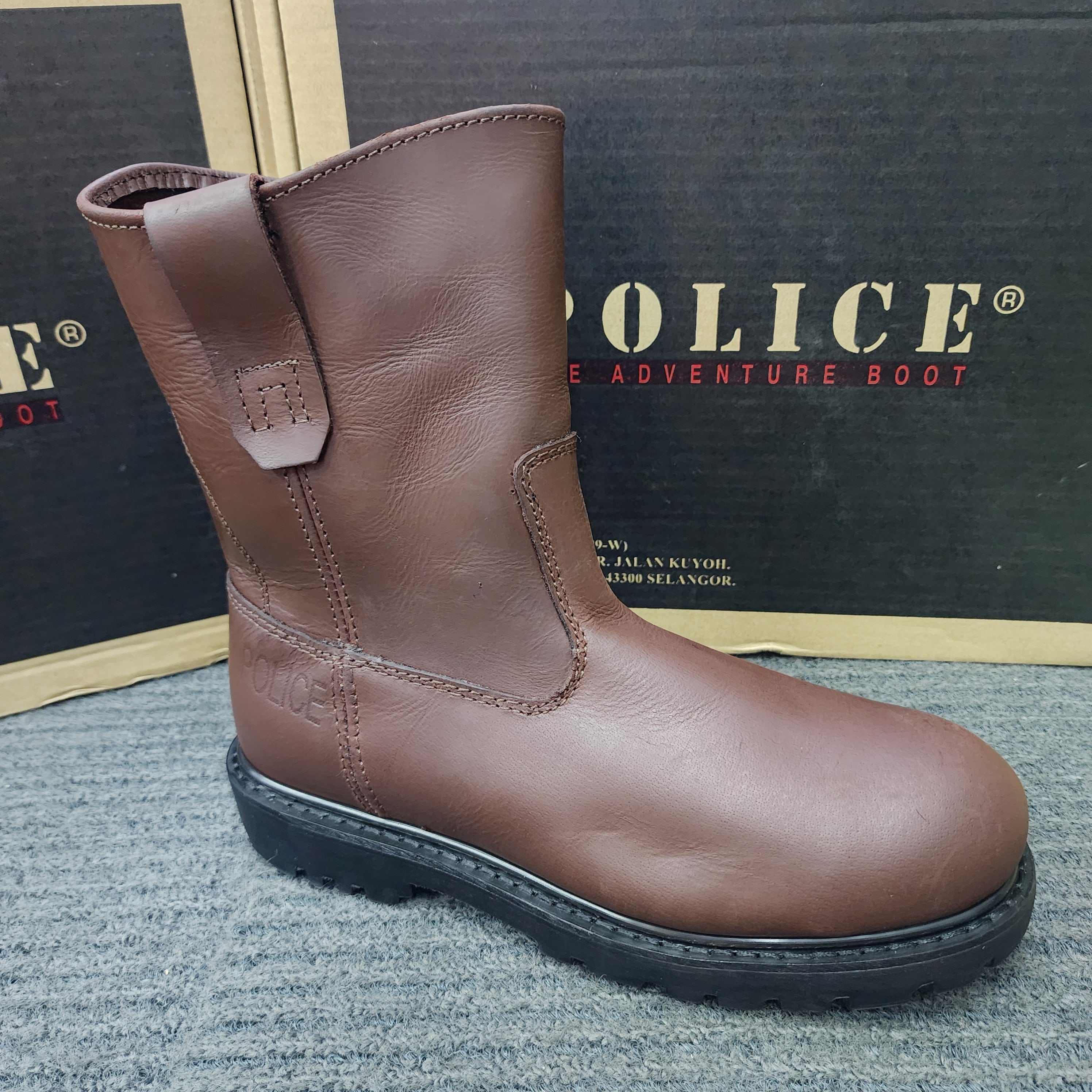 POLICE SAFETY SHOES 9123 HIGH CUT FULL LEATHER MAROON DARK MAROON BROWN BLACK GOODYEAR WELT SIRIM DOSH Kasut Keselamatan