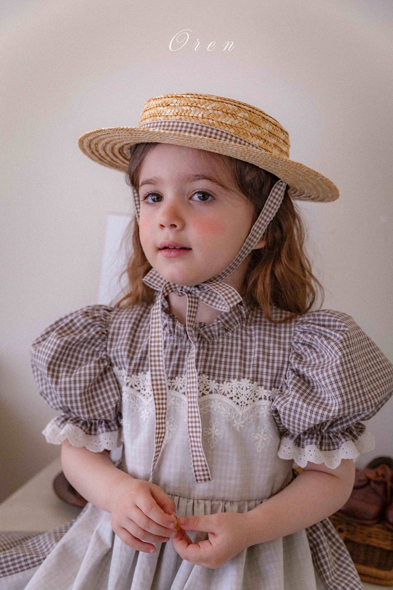 ☀️預訂 韓國直送☀️🇰🇷Oren Zegna蕾絲圍裙格紋短袖連身裙