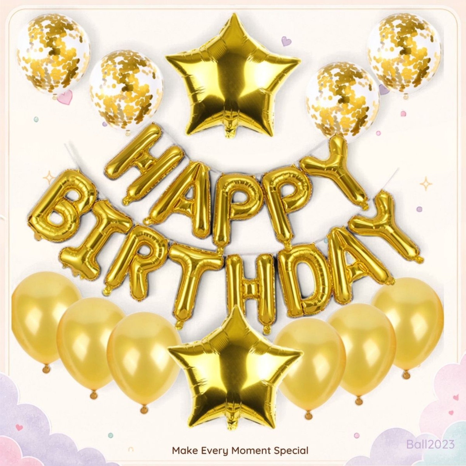 金色 HAPPY BIRTHDAY 生日派對金屬氣球套裝 星形亮片氣球 Birthday Party Decoration