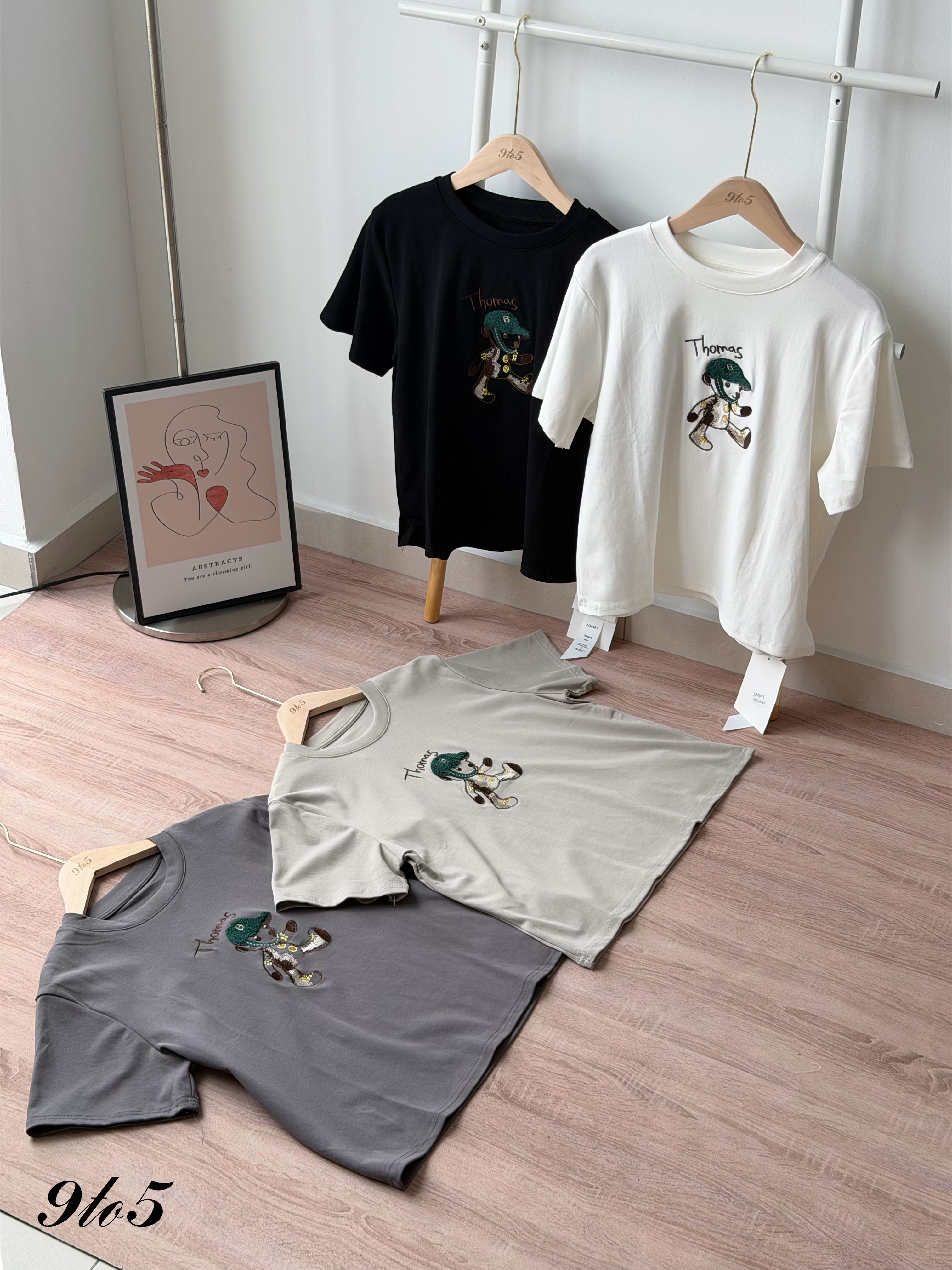 T4528 Embroidery Bear Tee - 4 Colors 