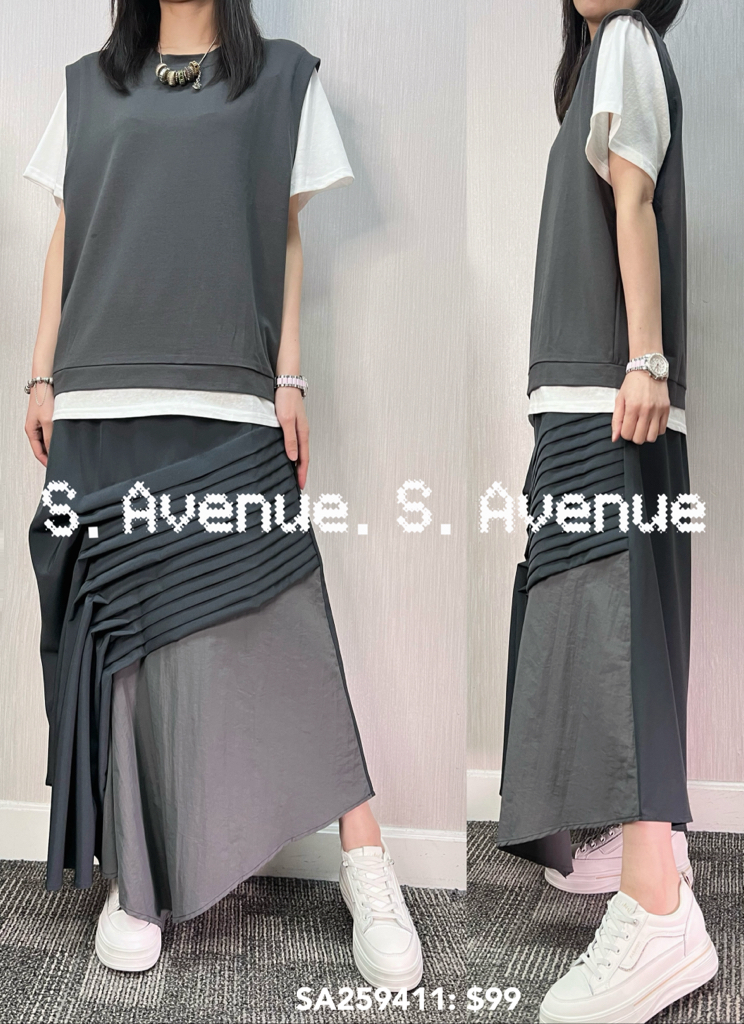 SA259411: 短袖假兩件鬆身tee