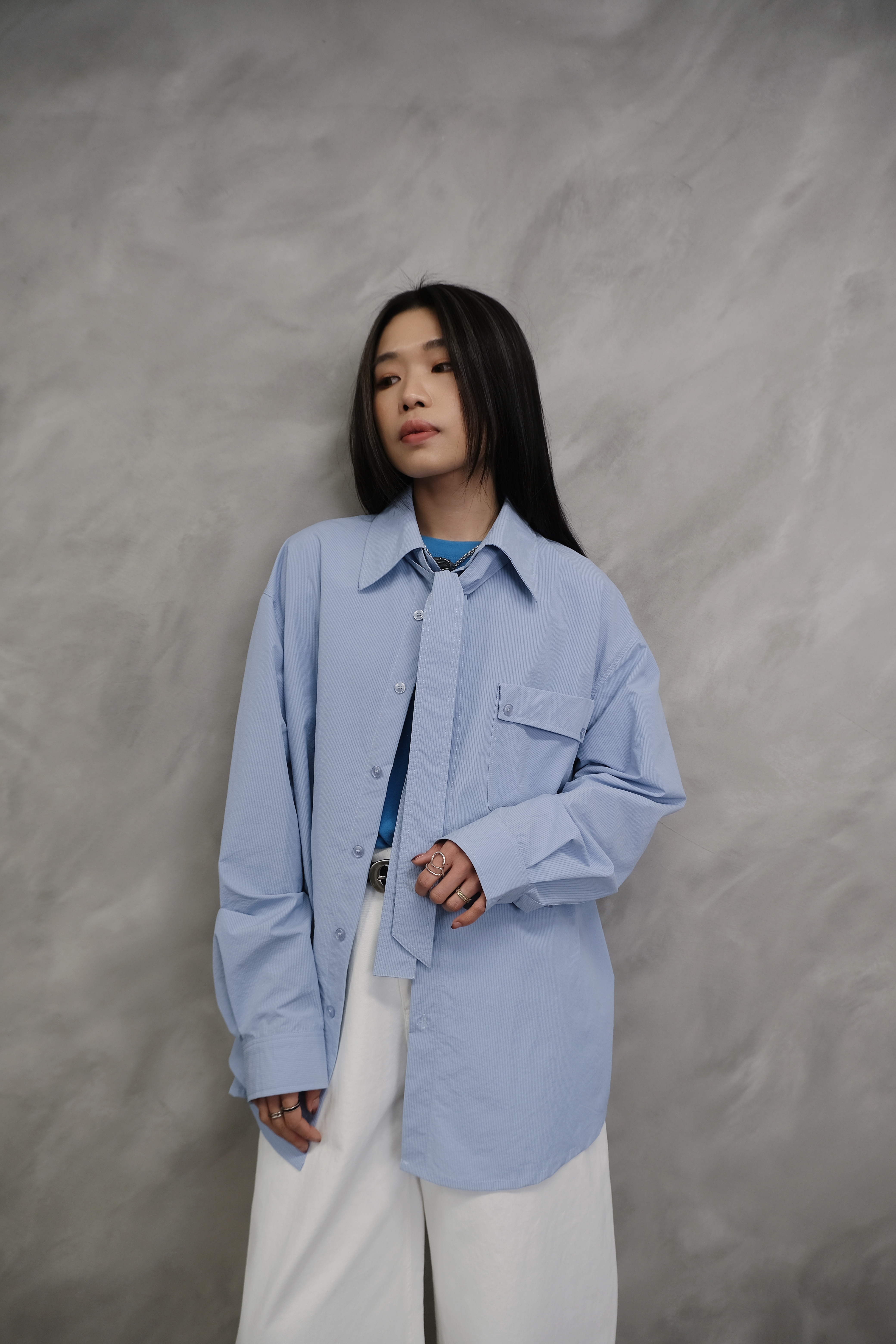 Oversized blue striped shirt #sh29