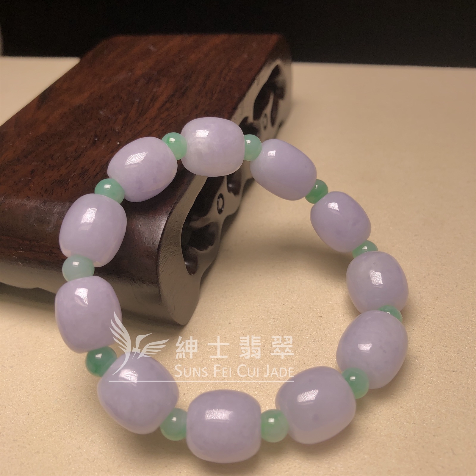 CA00630 紫桶珠間綠翡翠手串