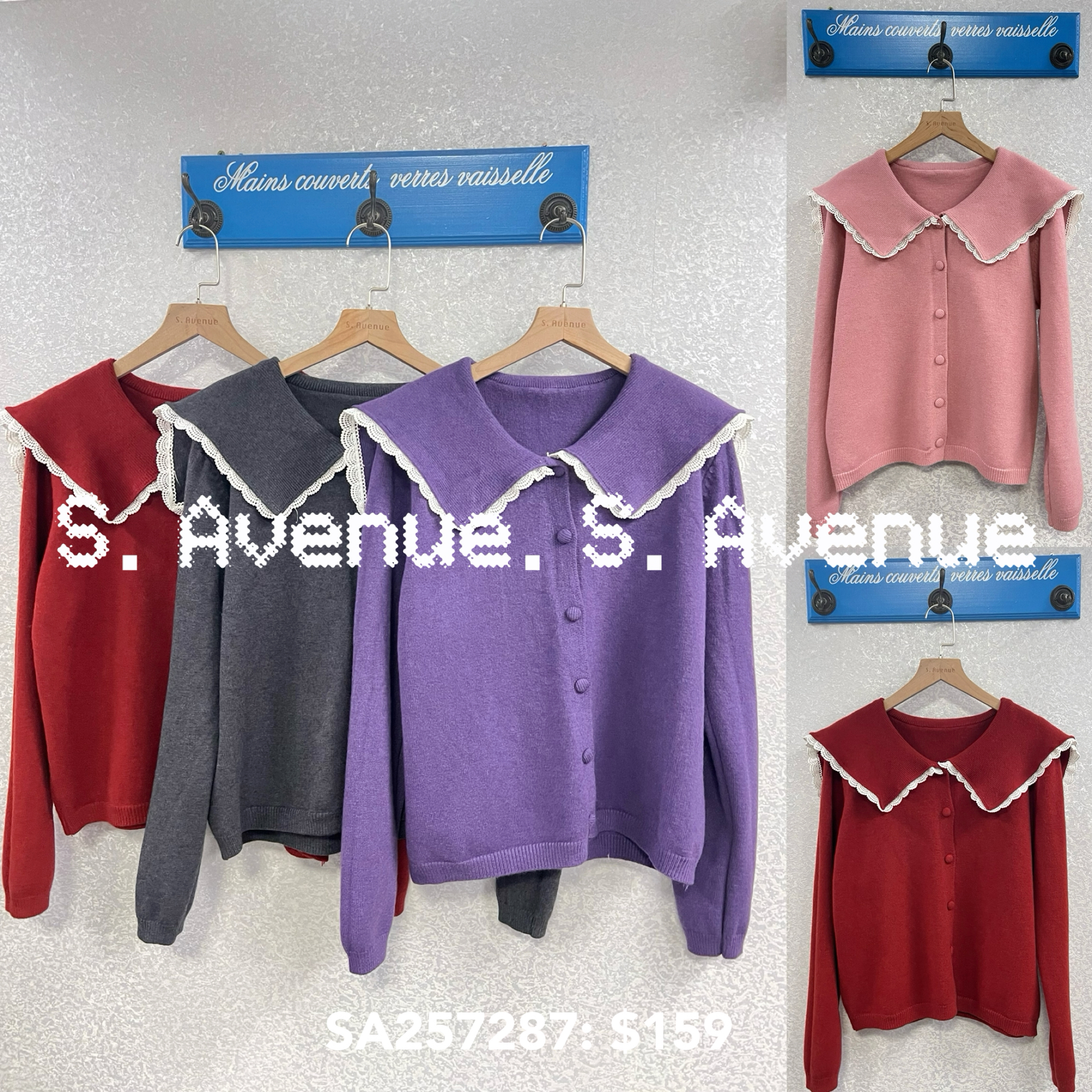 SA257287: 長袖水手領lace邊有鈕外套