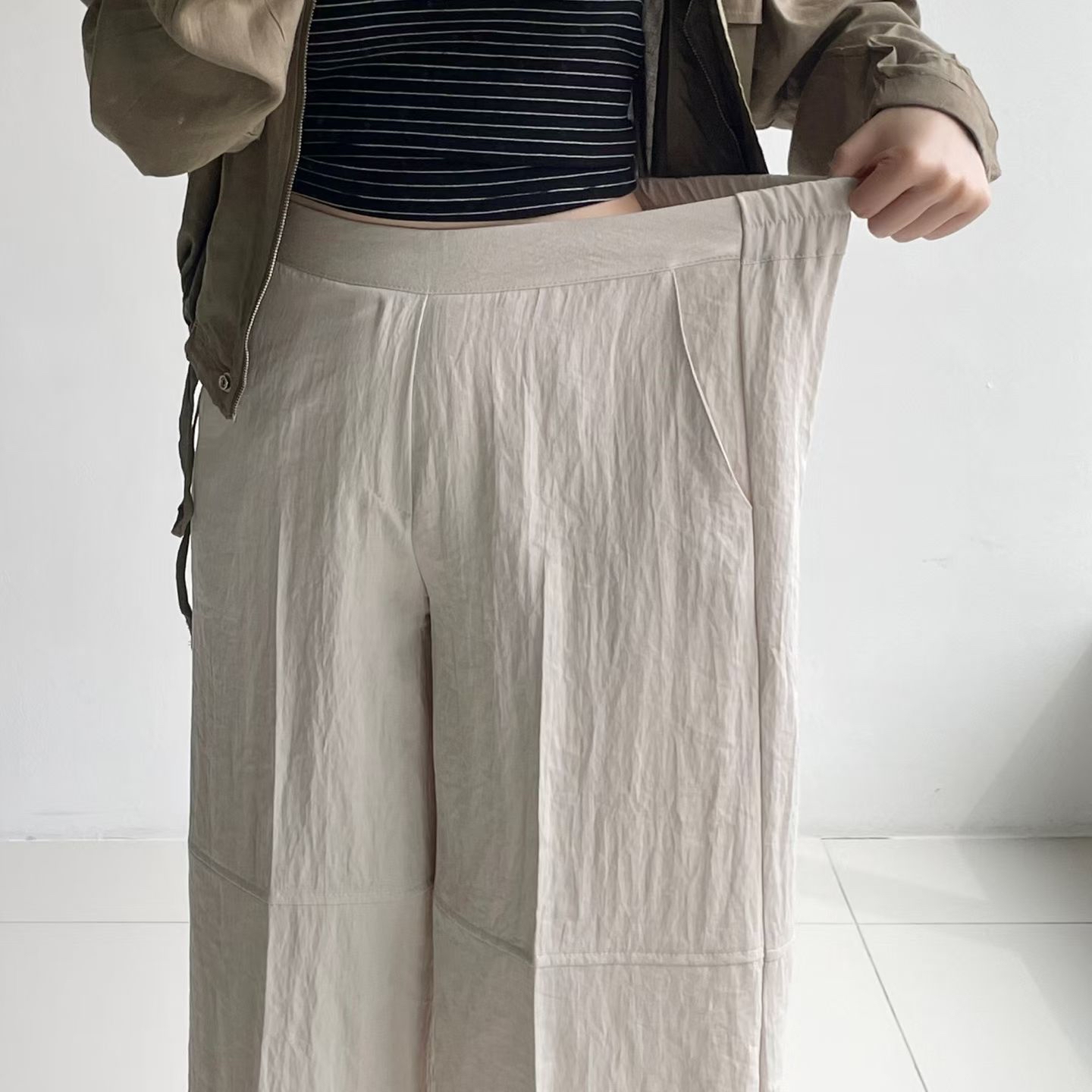 7分棉麻寬松直筒褲