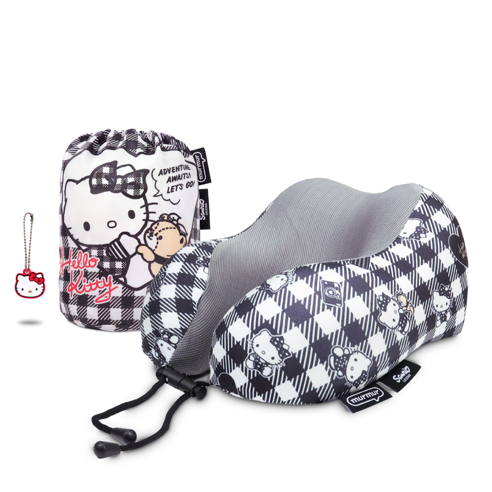 📦訂購 台灣代購 murmur Sanrio 三麗鷗 Hello Kitty 黑白格 旅行頸枕 (附收納袋)