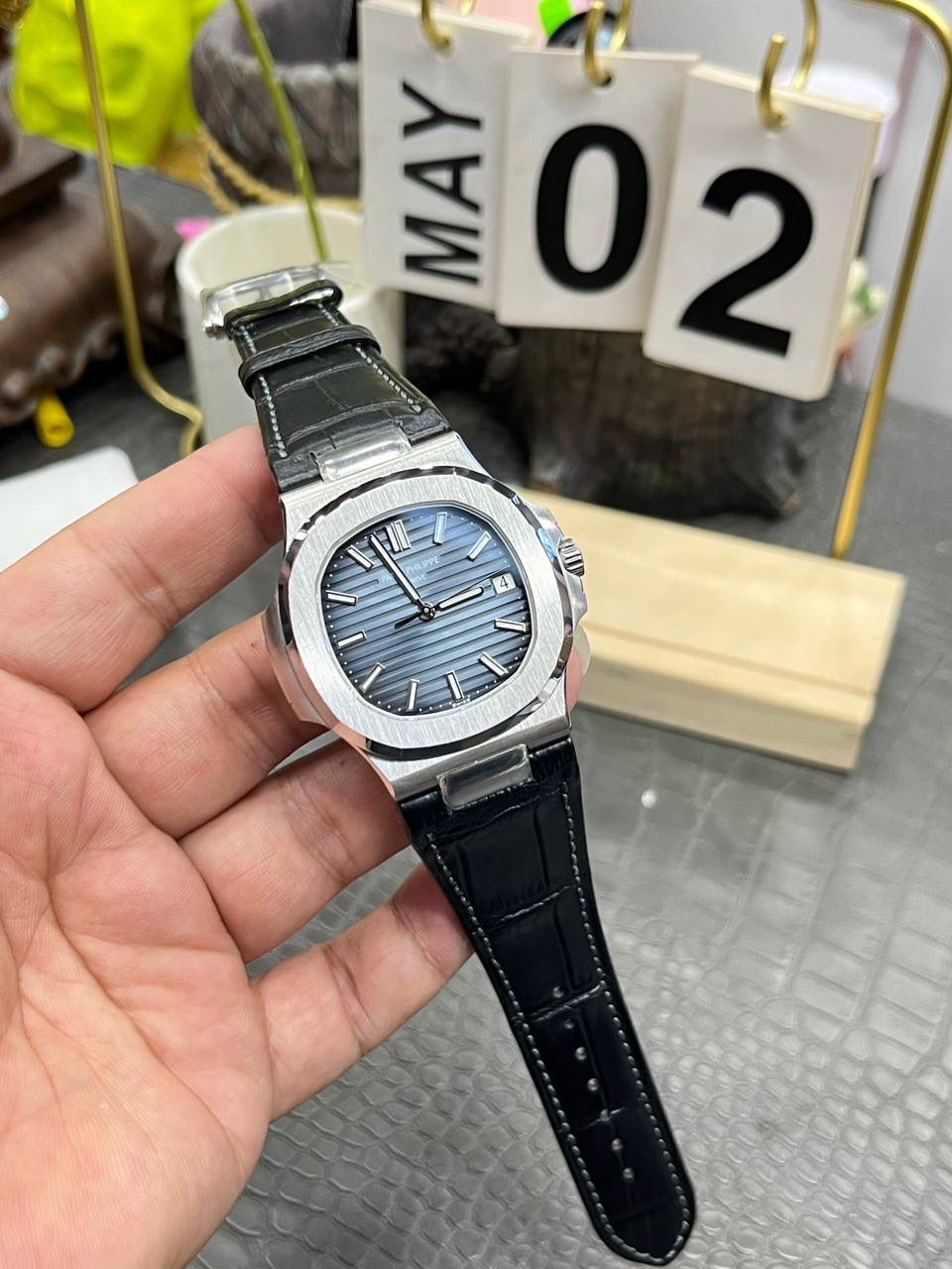 百达翡丽鹦鹉螺5711系列/蓝盘白钢鳄鱼皮带款/40mm*8.3mm/Cal.324全自动一体机械机芯😍💯🤍