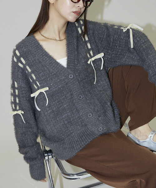 蝴蝶結綁帶針織外套