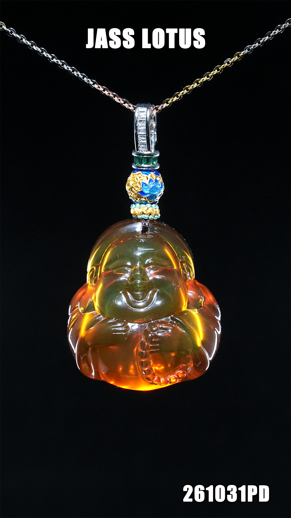 緬甸天然琥珀淨水紅茶珀立體雕刻笑佛吊墜 