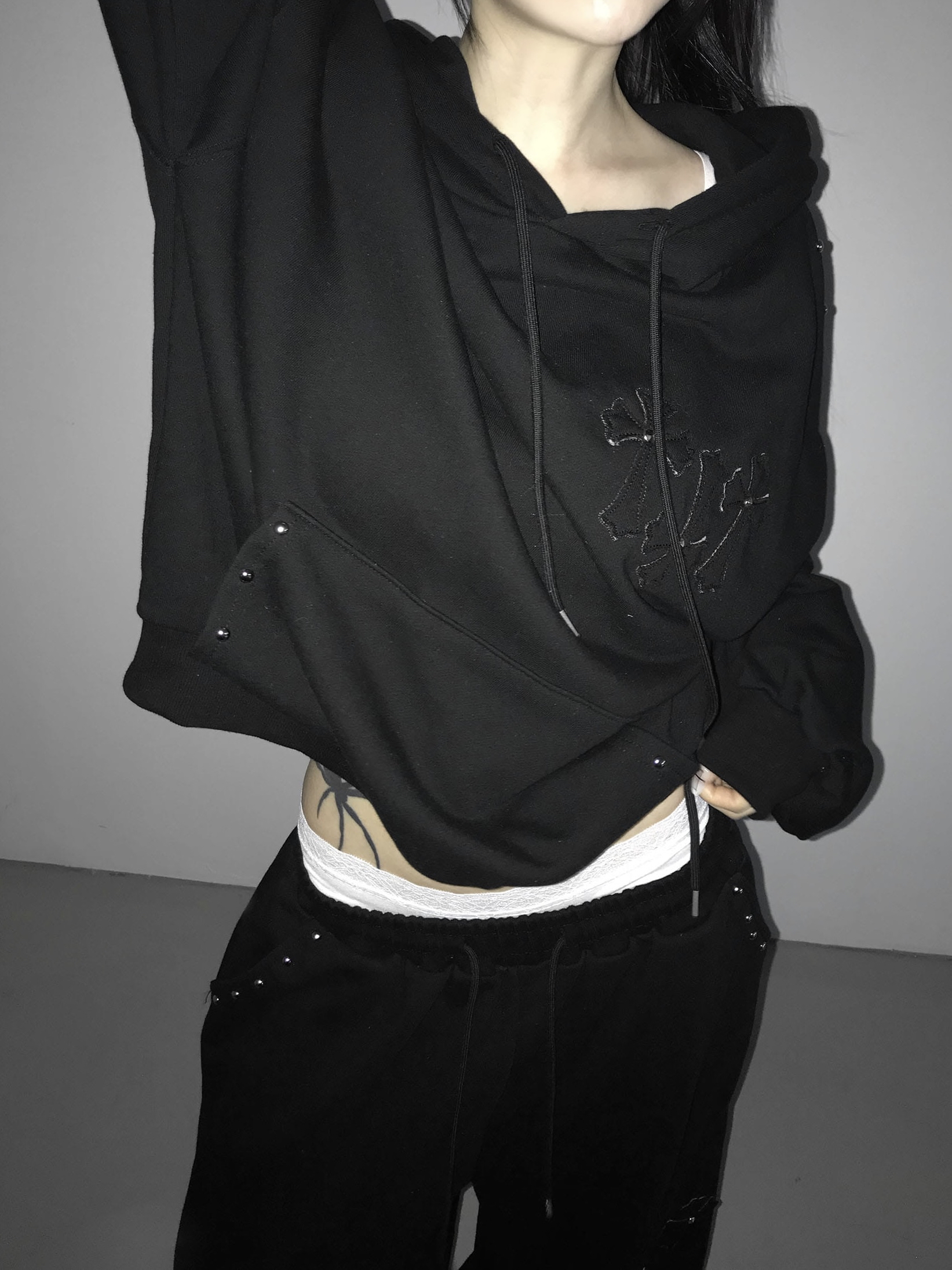 Studded Cross Patch Oversized Hoodie