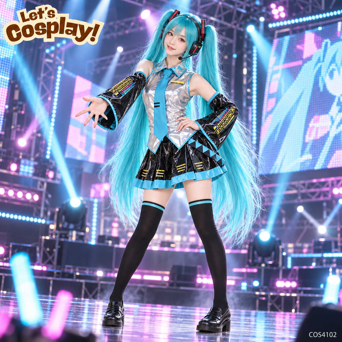 初音未來初音Cosplay服裝連假髮及配件 萬聖節動漫角色扮演衫 COS4102