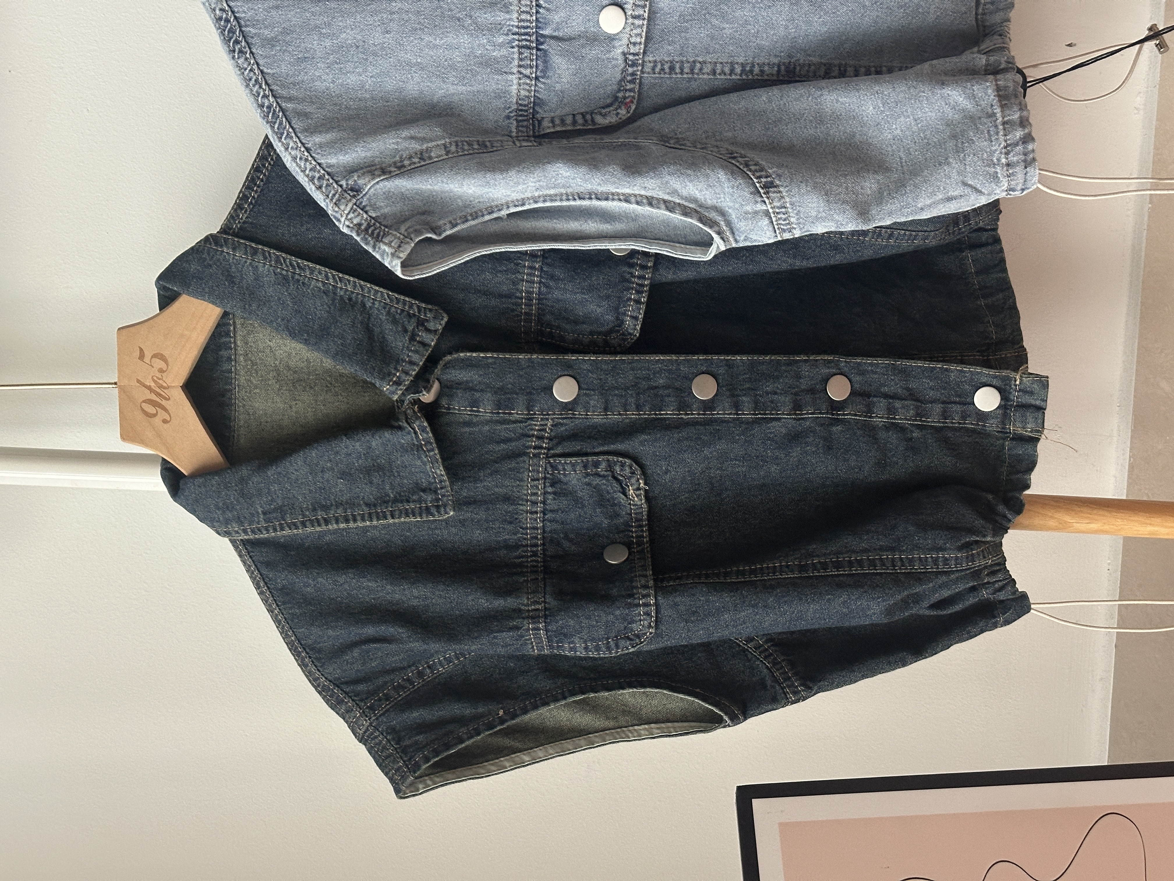T4298 Cape Sleeve Denim Top / Jacket - Dark Blue & Light Blue