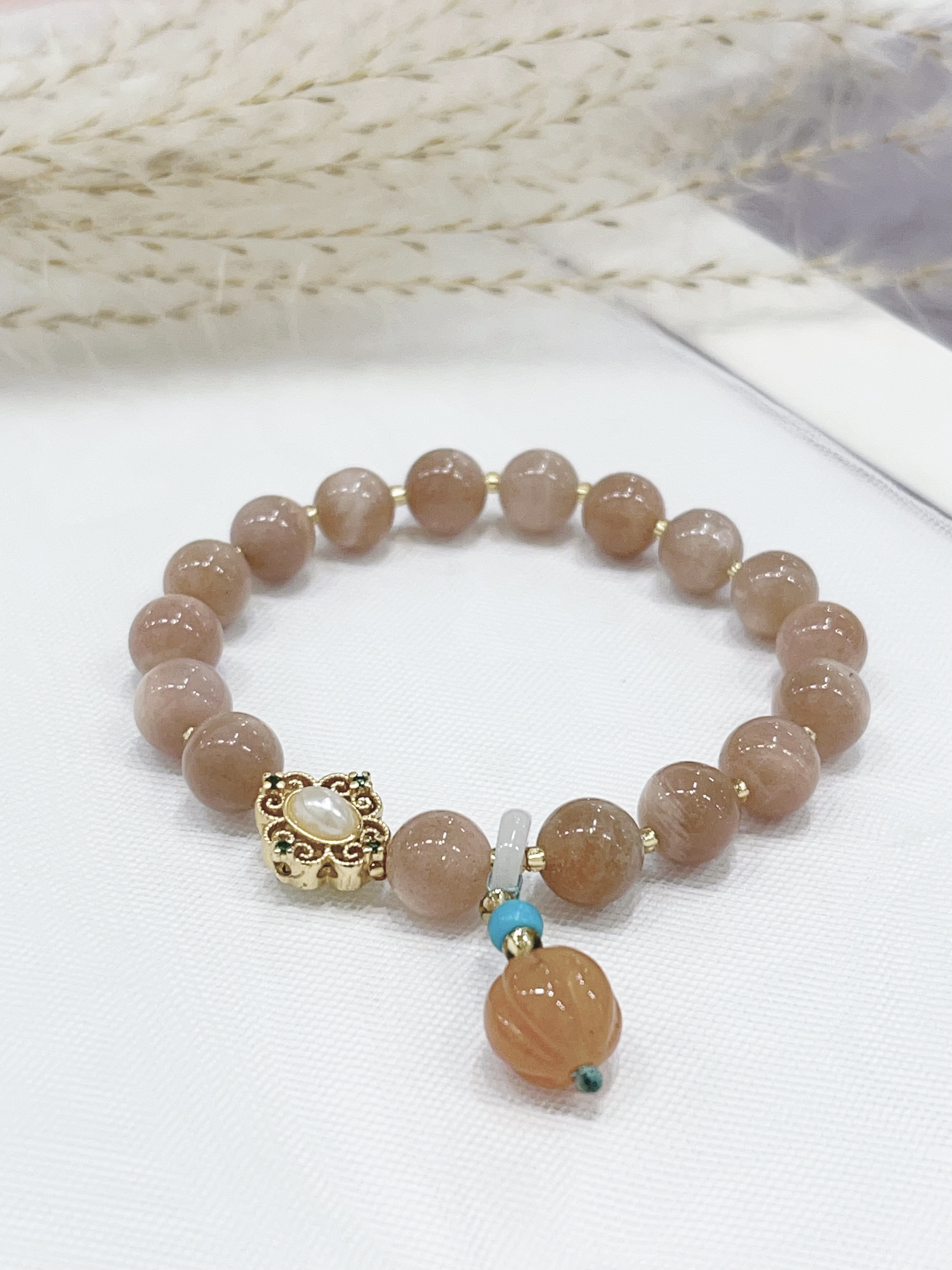 ☀️ 太阳石 × 新中式珍珠手串 Sunstone & Pearl | 8mm