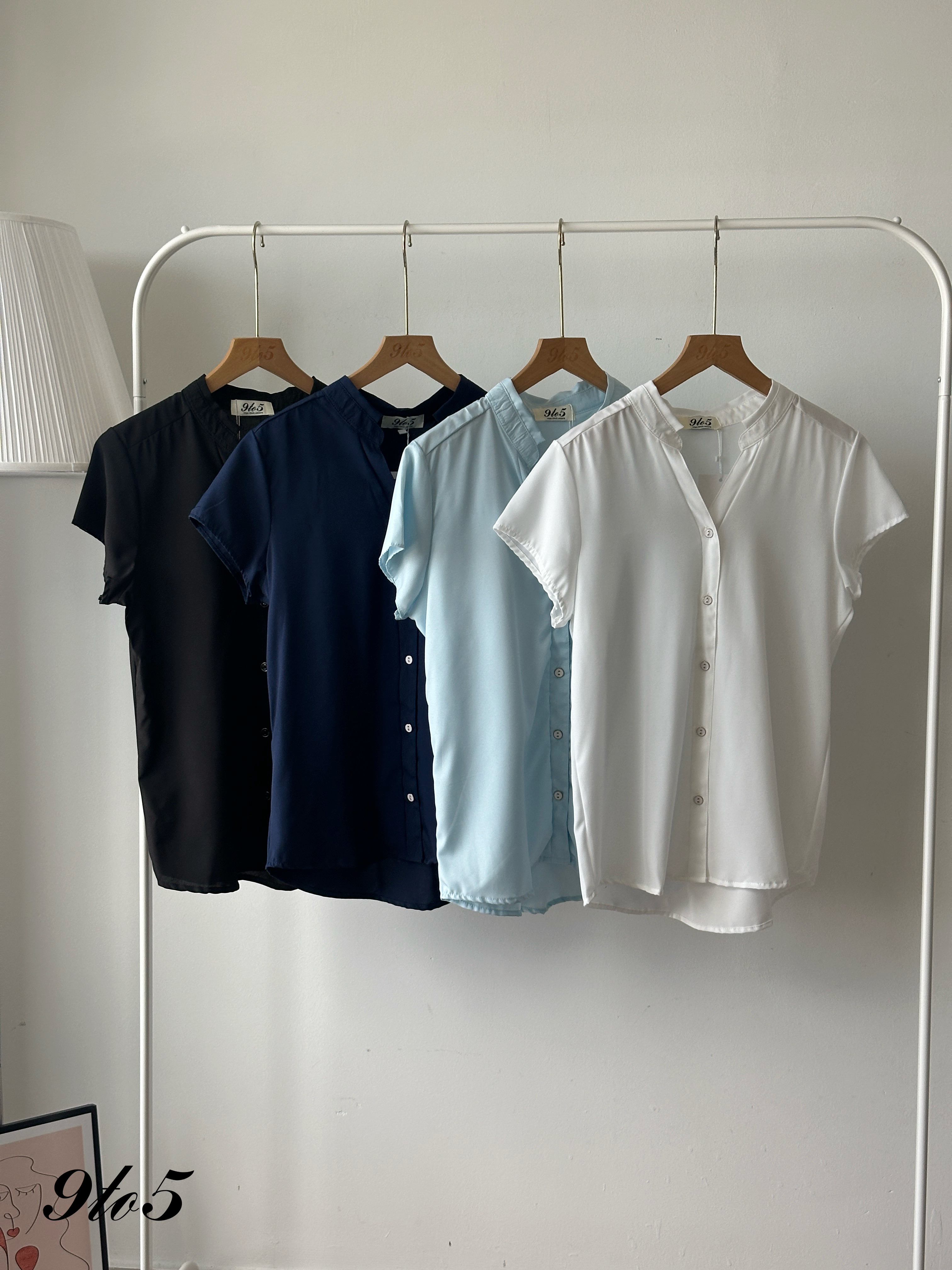 T4303 Stand Collar V Neck Shirt - 4 Colors 