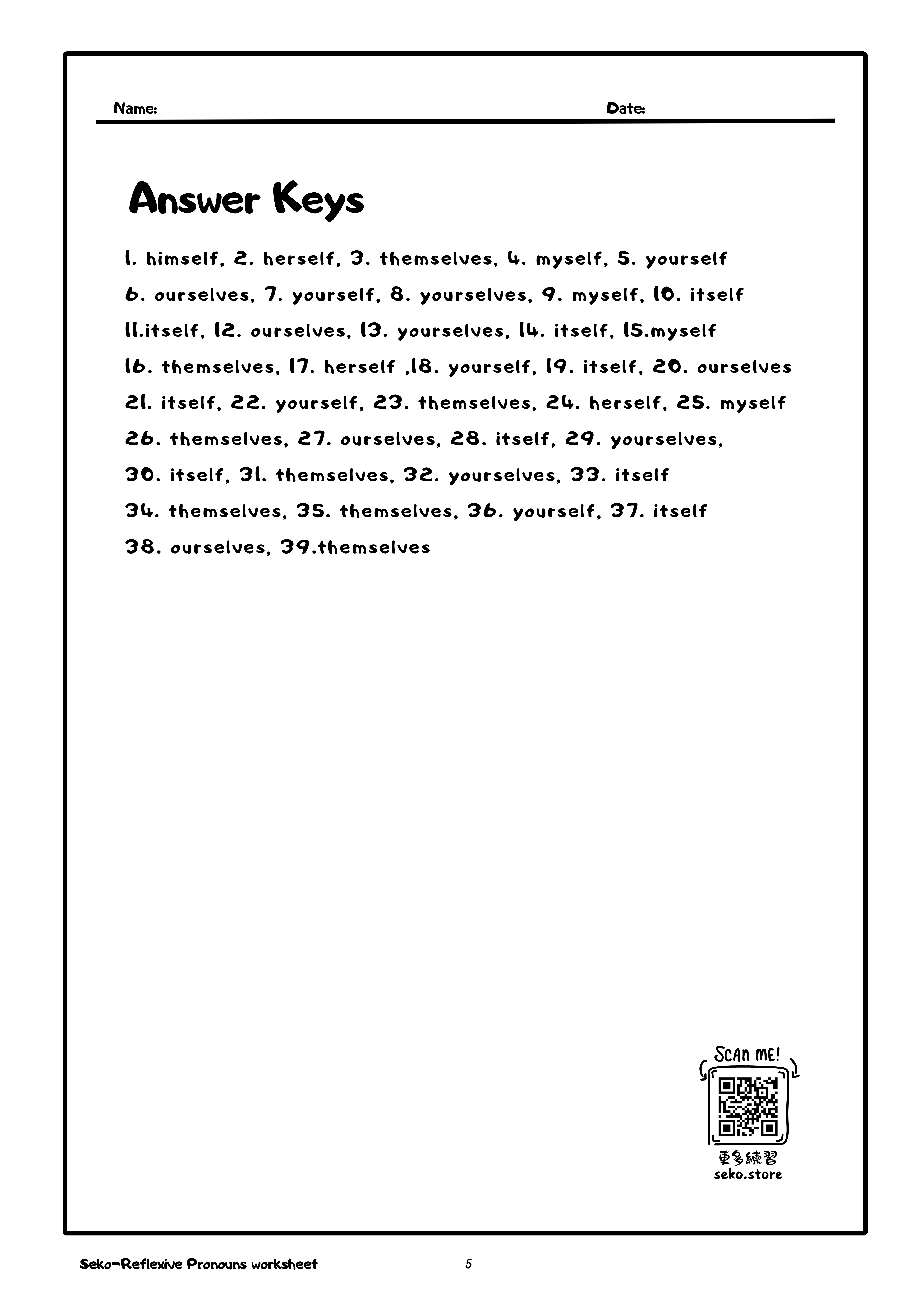 Reflexive Pronouns worksheet