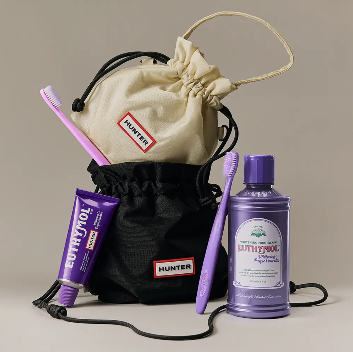 韓國 EUTHYMOL X HUNTER 紫色美白 皇牌 3 件套 ＋ 3WAY 潮流索繩袋 （顏色隨機）｜Purple Whitening Set