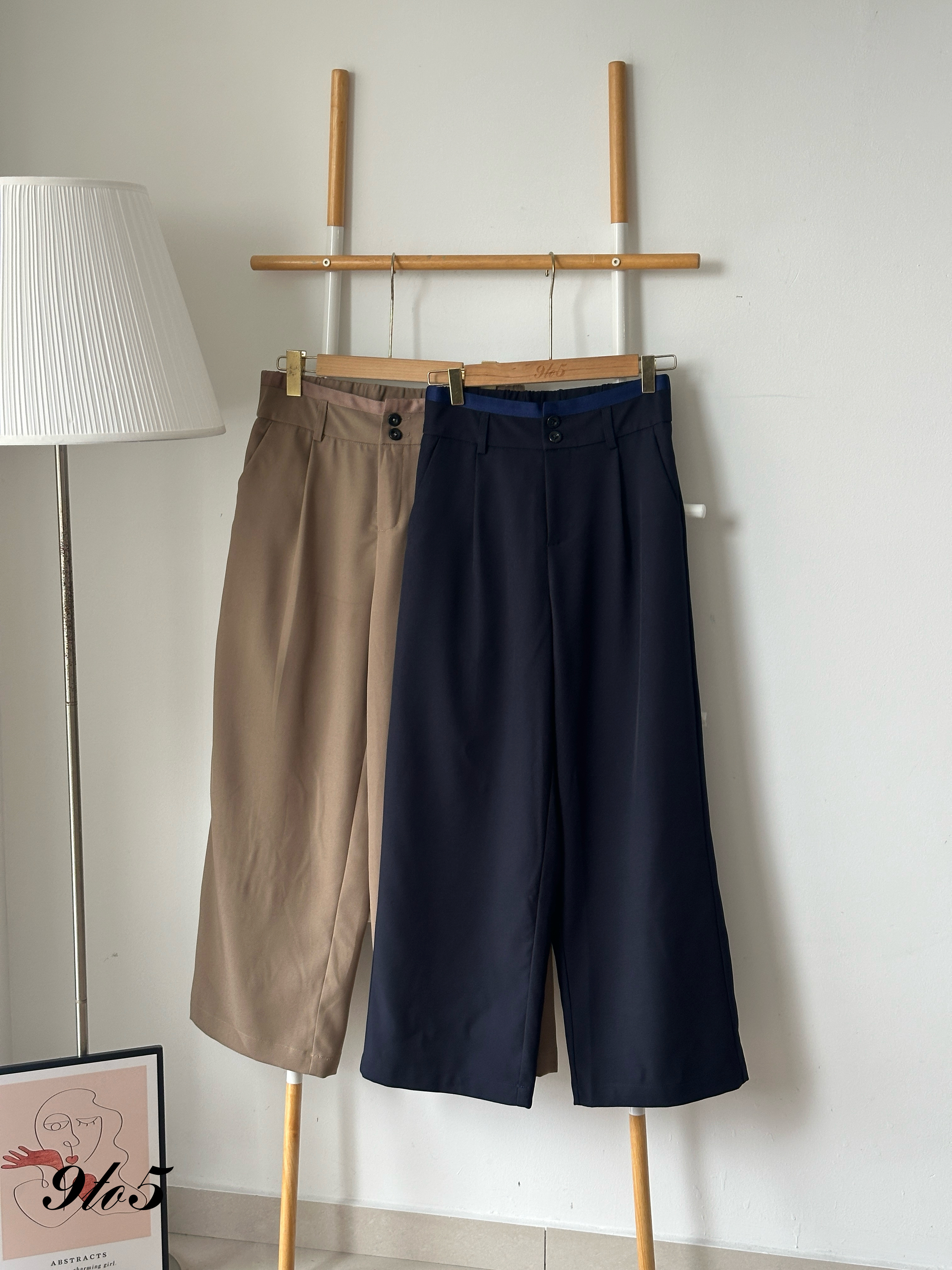 S1869 Wide Leg Long Pants - Blue & Brown