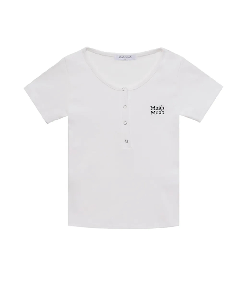 【預訂】 Huahmuah - Henley Neck V-Neck Short Sleeve T-Shirt 