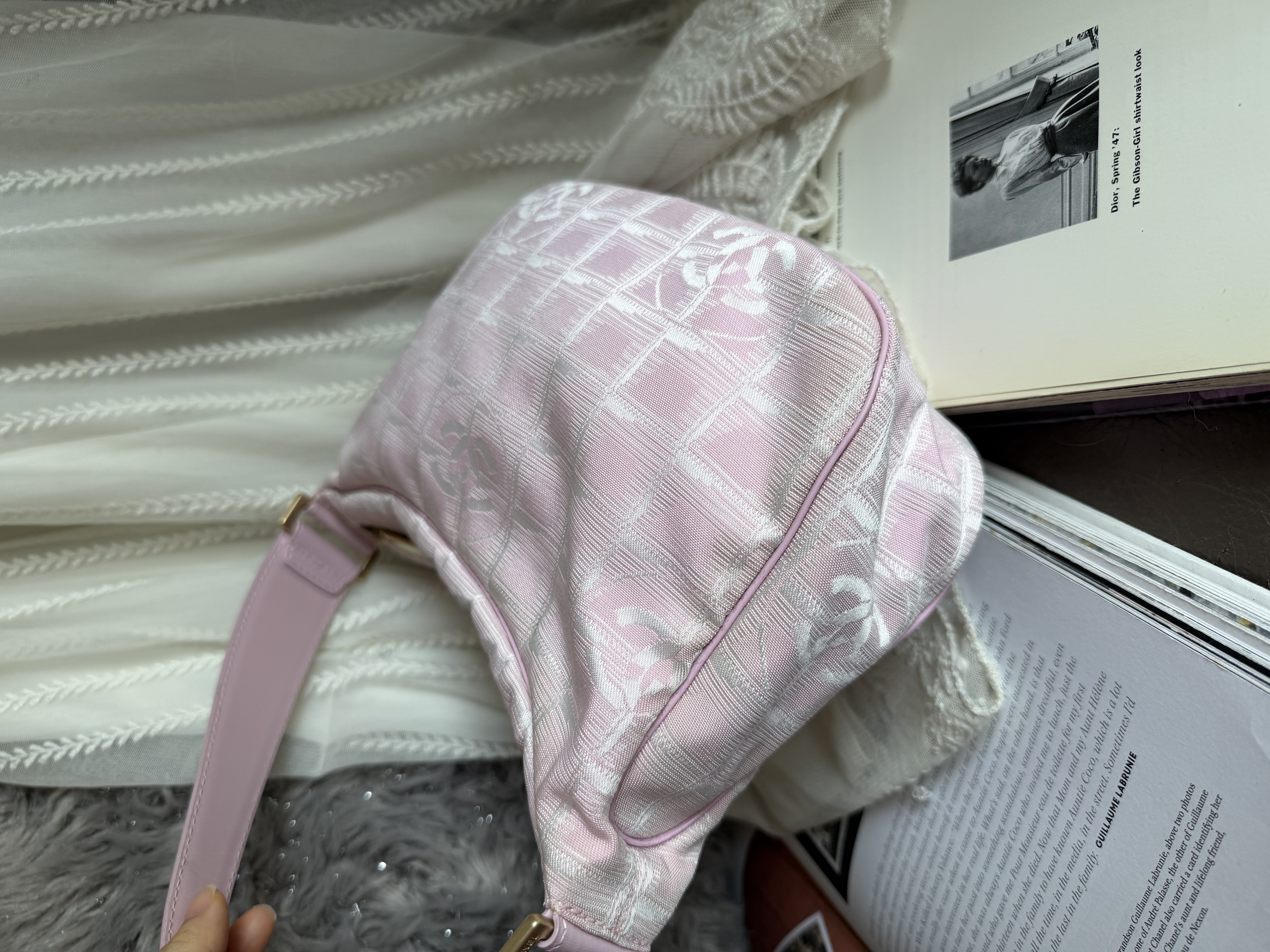 閑置品 vintage chanel pink jacqurd shoulder bag / pochette 