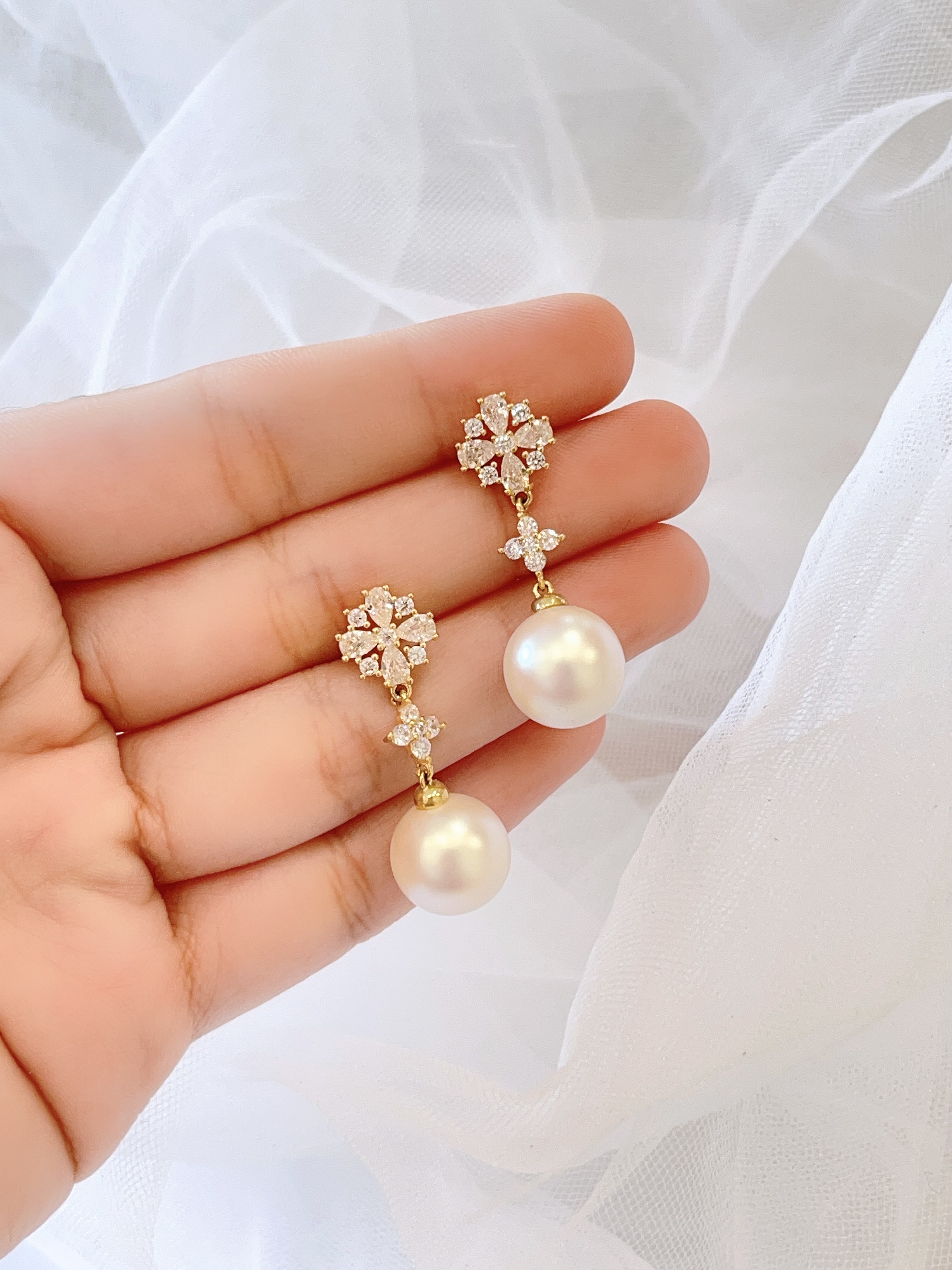 宫廷风雪花珍珠流苏耳环