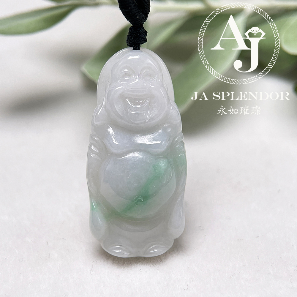 JN-1002 天然翡翠A玉 白底青平安站佛吊墜