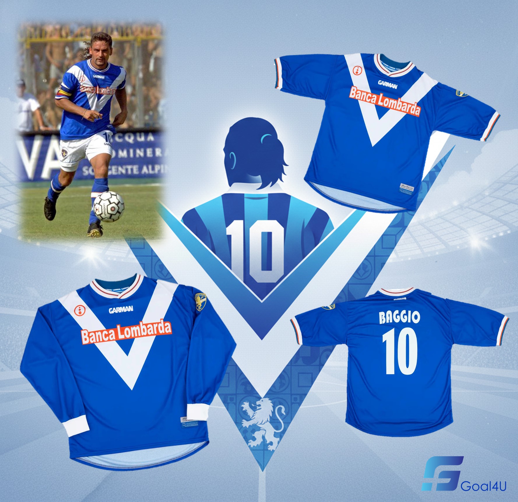 【傳奇終章：馬尾神話的最後藍調】💙 Garman Brescia 布雷西亞 x 巴治奧 2001-02 重製版主場球衣 (長短袖款)