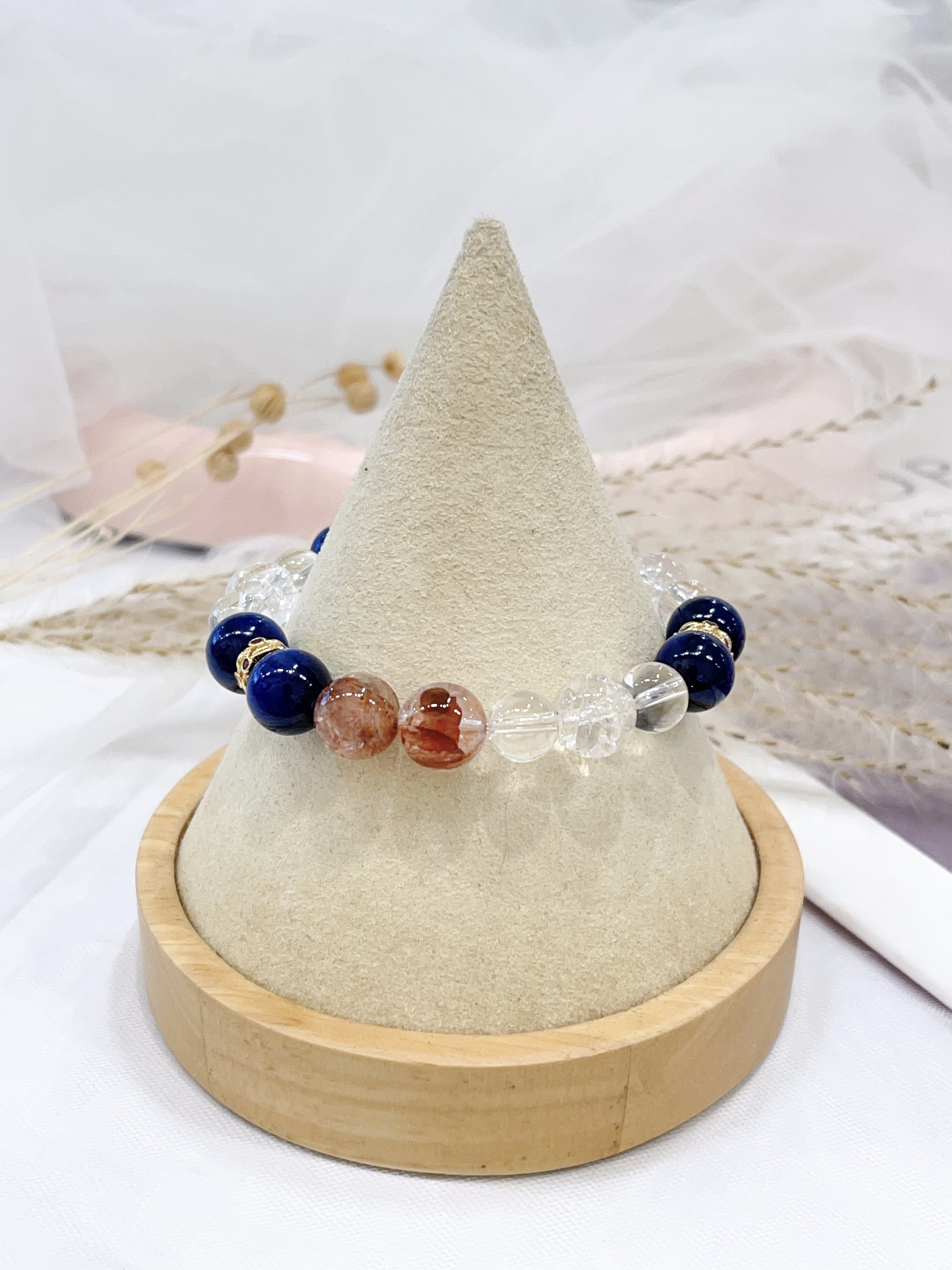 💙 青金石 × 红胶花 × 白水晶手串  Lapis Lazuli & Red Rutilated Quartz & Clear Quartz｜智慧行动