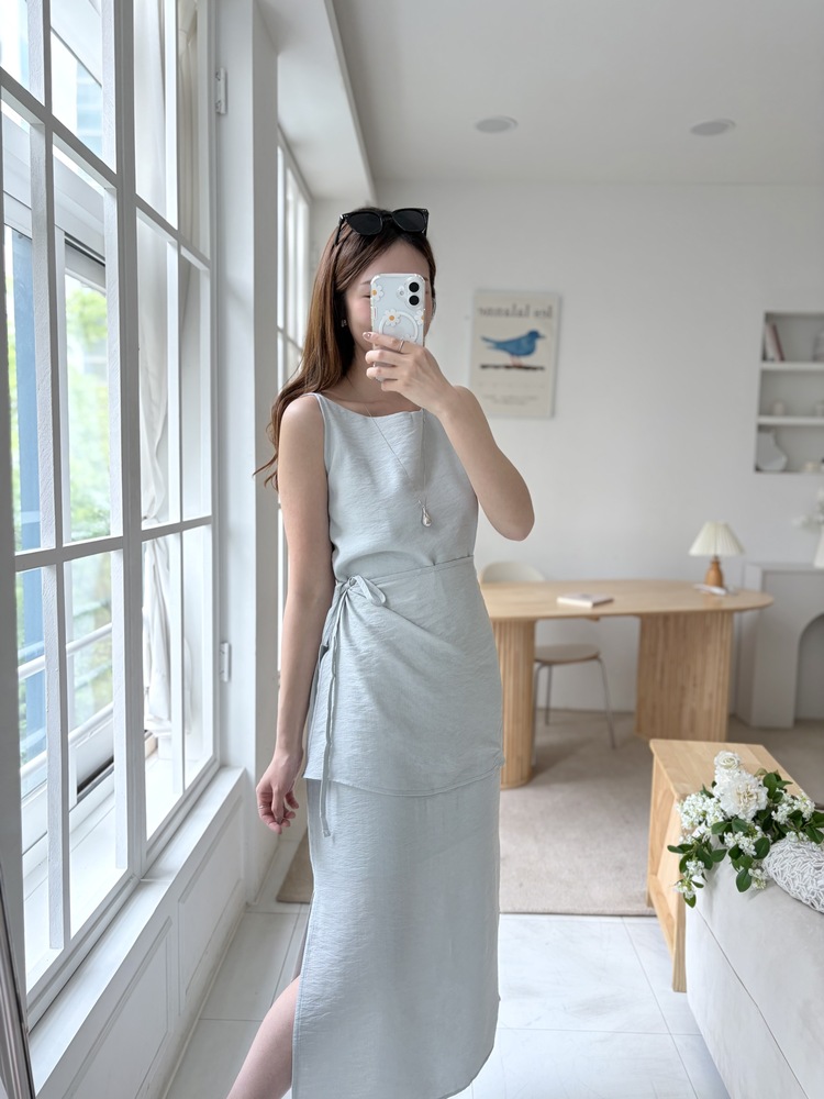 Boat Neck Layered Dress (Mint)