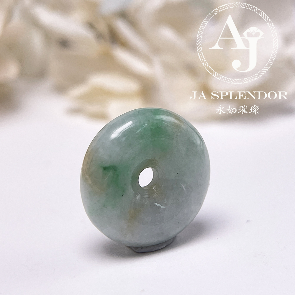 JN-3140 天然翡翠A玉 白底青灑金平安扣
