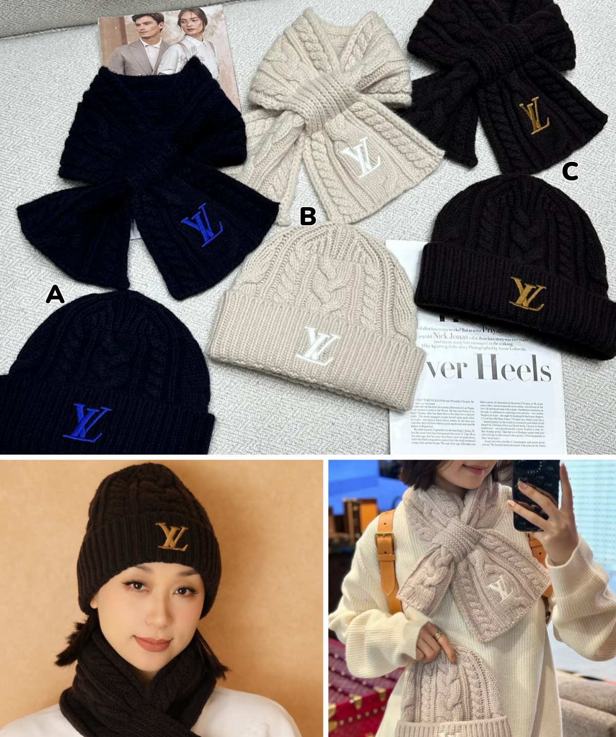 【頂級】LV Mini Cable Beanie 絞花針織羊絨冷帽頸巾套裝 連禮盒