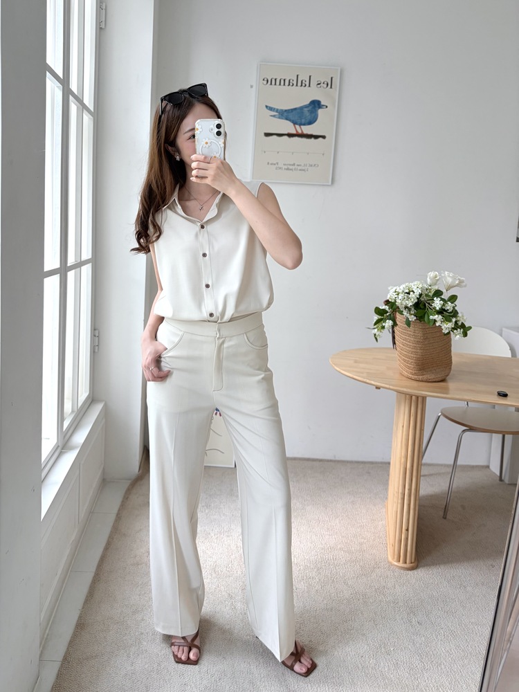 Topstitched Cooling Slacks (Ivory)