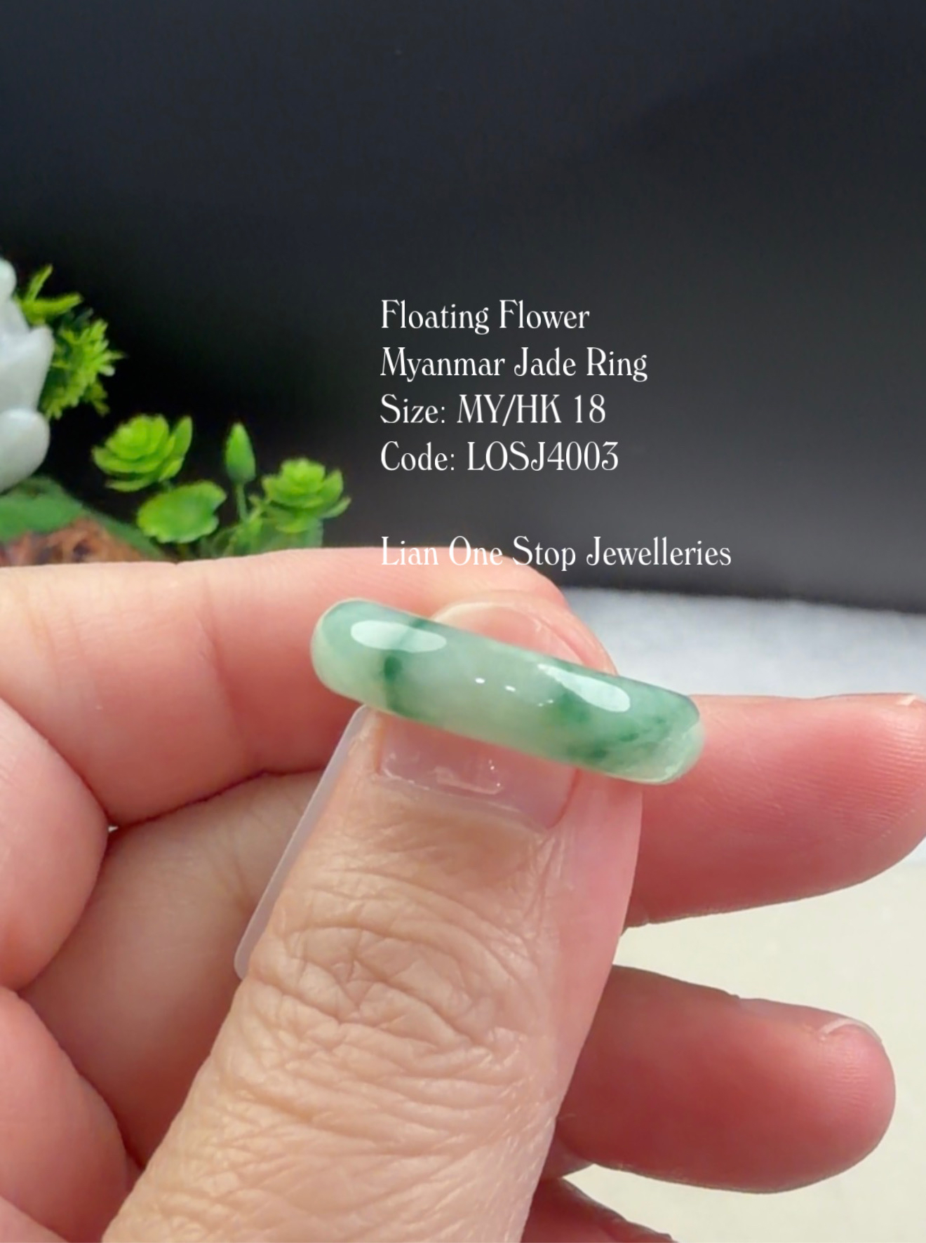 Size 18 Code: LOSJ4003 Floating Flower Myanmar Jade Ring 