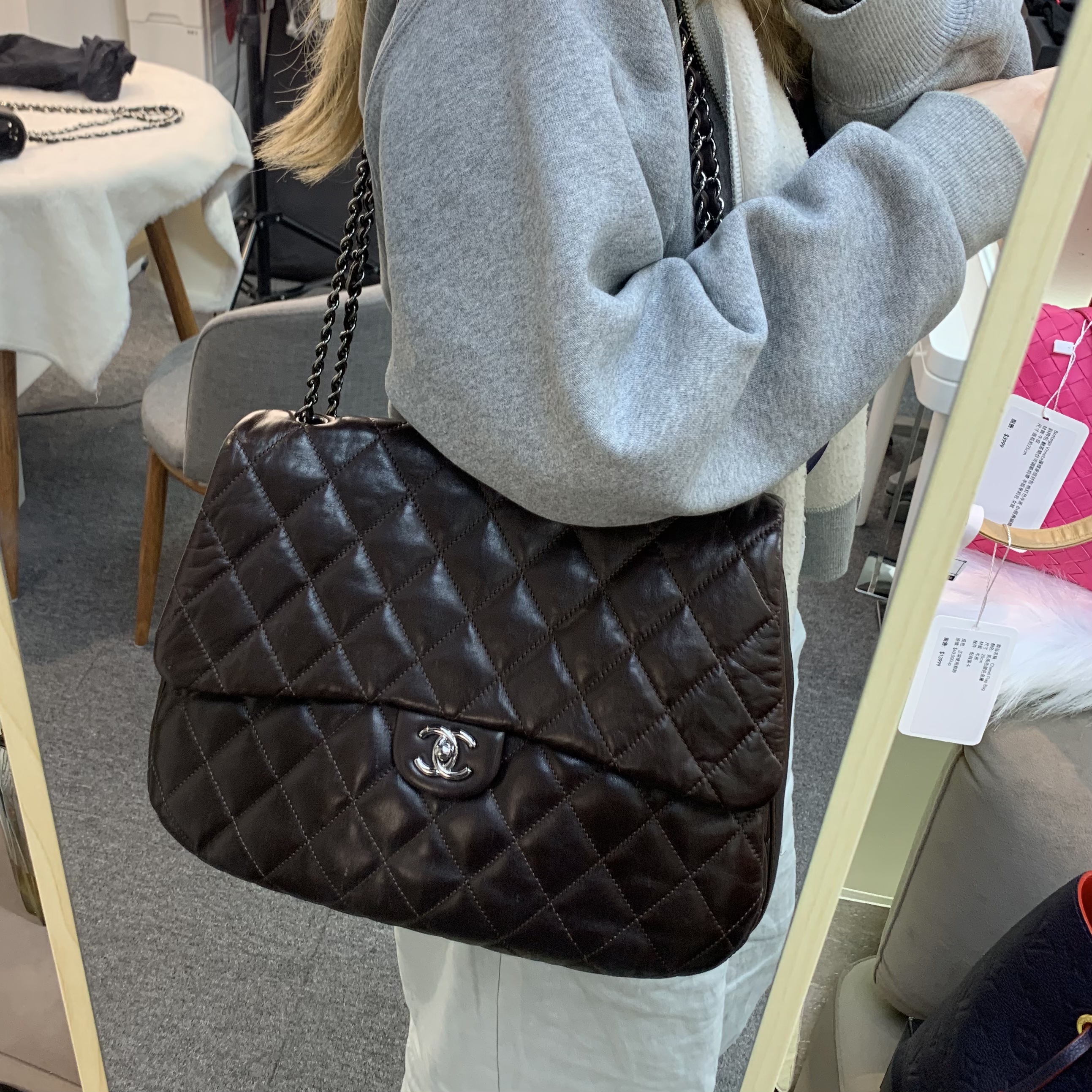 Chanel 中古啡色風琴包大容量