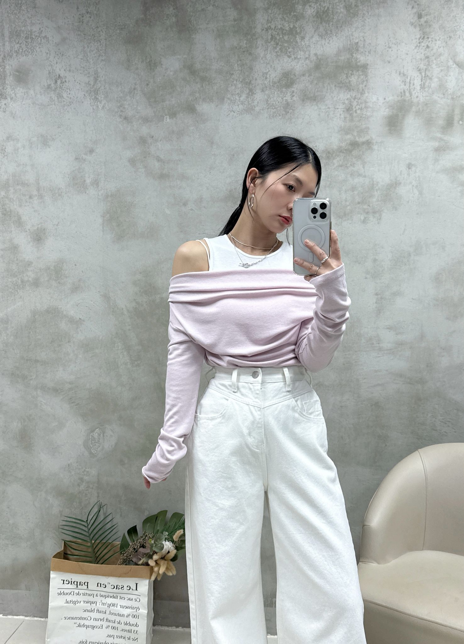 A05 假兩件拼色露膊Top