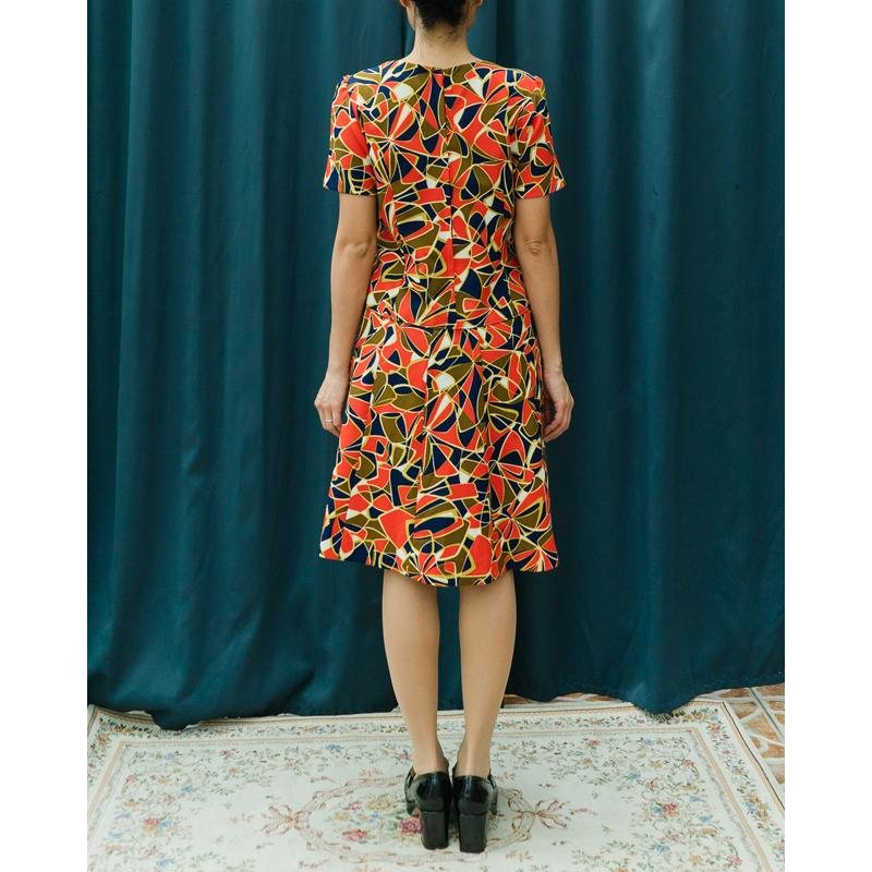 C..a 1960s Psychedelic x MOD Geometric Pattern Low Waist A-Line Dress from Canada (MT934)