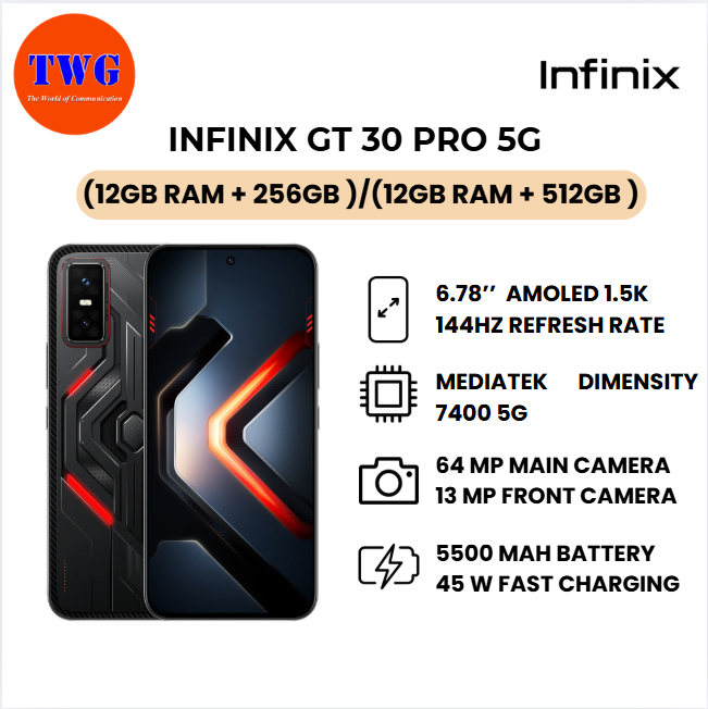 INFINIX GT 30 PRO 5G (12gb ram + 256GB) 100% ORIGINAL MALAYSIA BRAND NEW, FREE GAMING KIT AND PHONE CASE