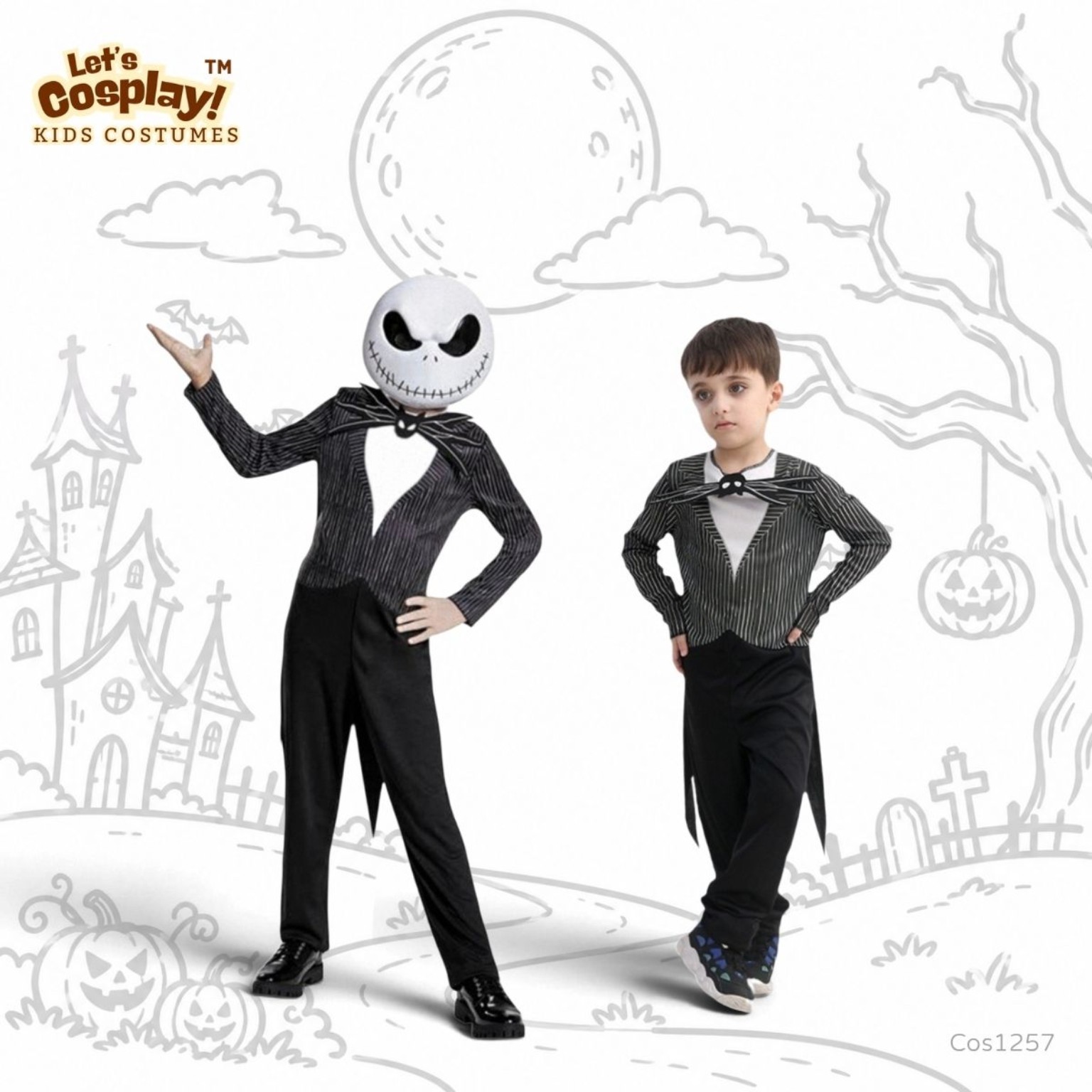 兒童 Jack 骷髏主題萬聖節角色扮演服｜Kids Jack Skeleton Costume 面具連體衣 ｜COS1257