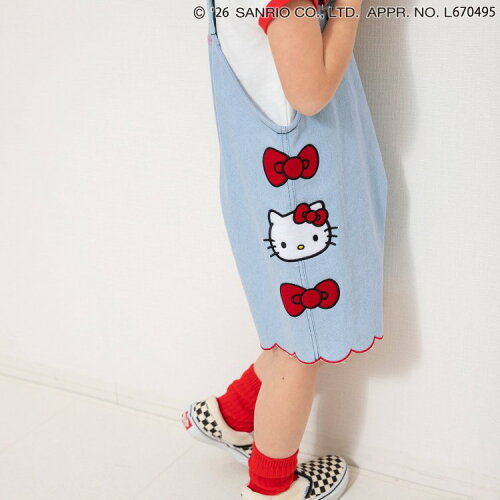 🆕【⭐訂購⭐】🇯🇵 日本直送 🌀#Kitty 刺繡貼布 扇形下擺 牛仔連身褲🌀[ELEA-0072] [260607]
