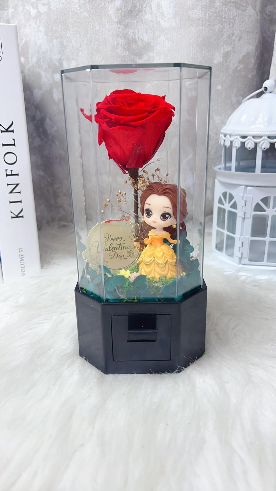 貝兒公主紅玫瑰永生花飾物花盒