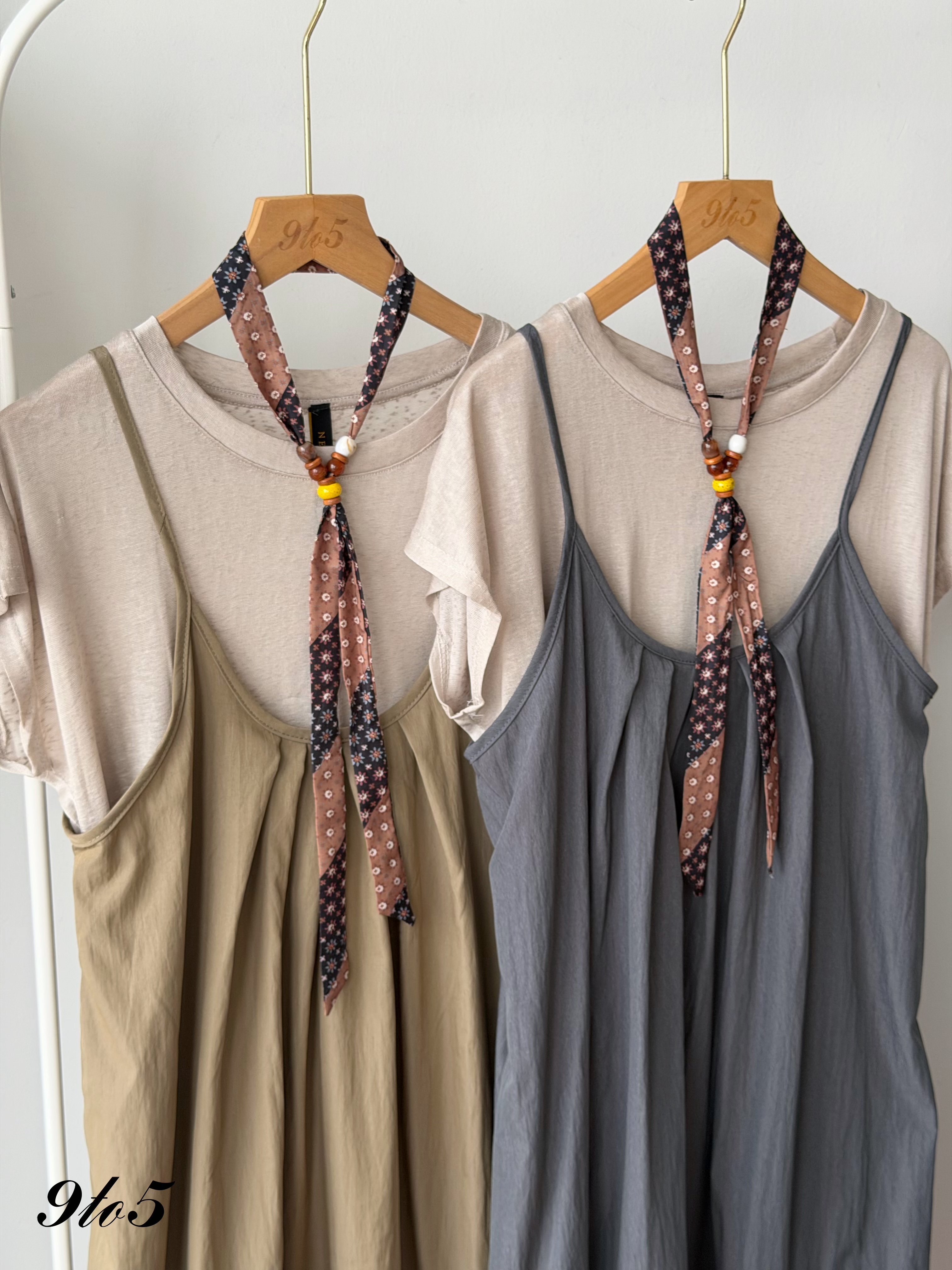 D2374 Tiered Camisole Dress Matching Set - 3 Colors