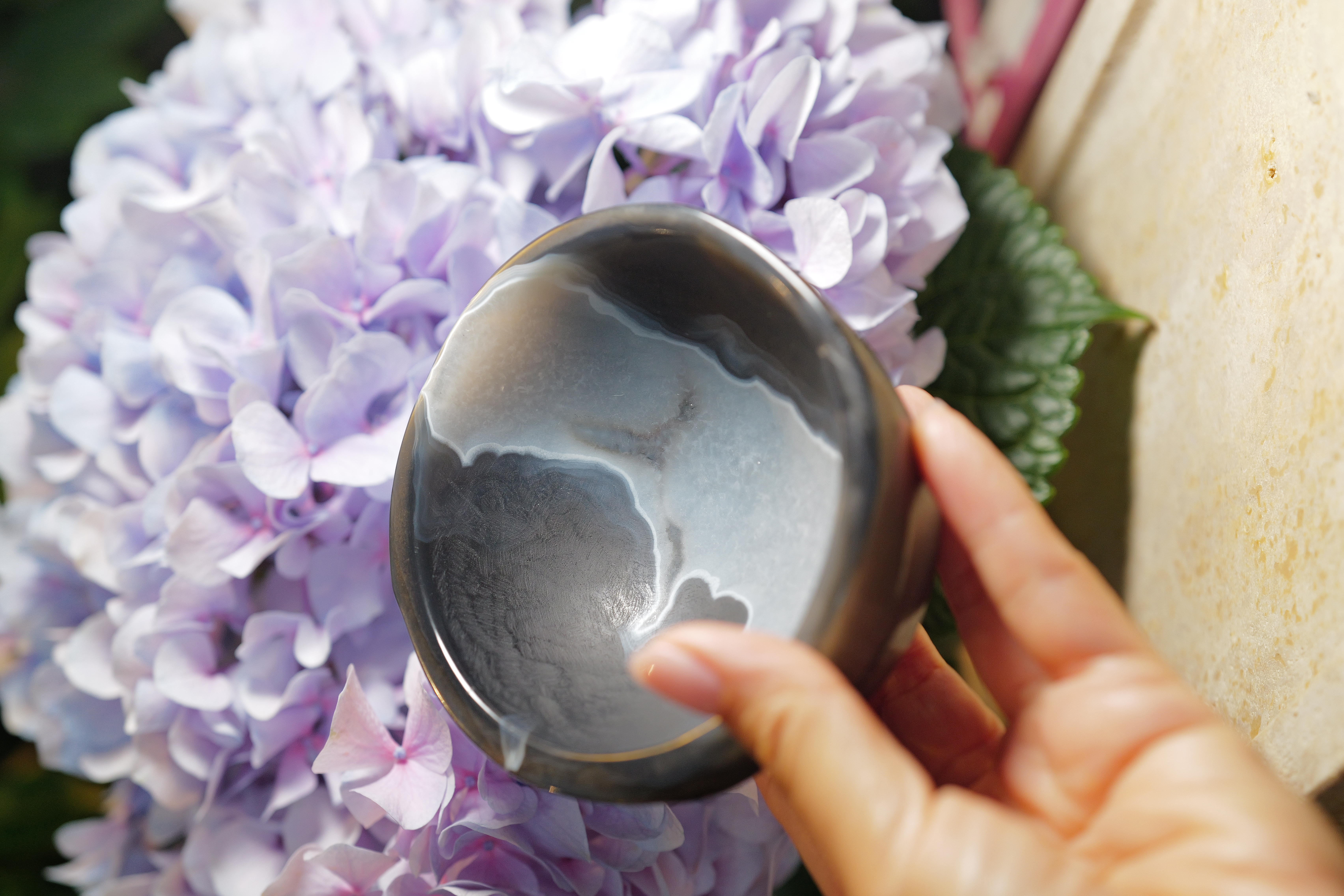  ༒10.7cm藍紋黑瑪瑙原皮淨化碗༒ AG*5004C13-R*2NA