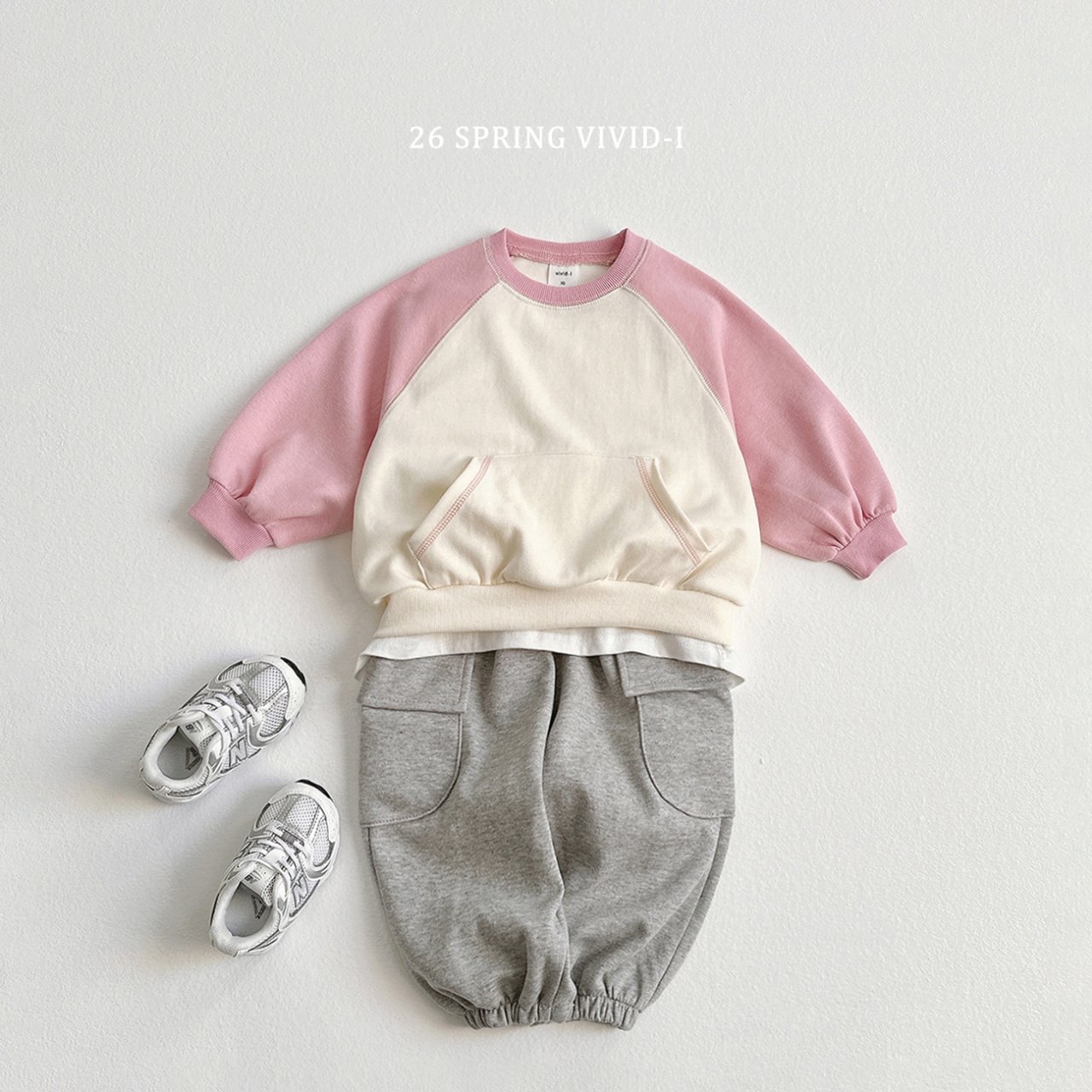 🌸預訂 韓國直送🌸🇰🇷VIVIDI三色拼色袖寬鬆袋鼠口袋衛衣