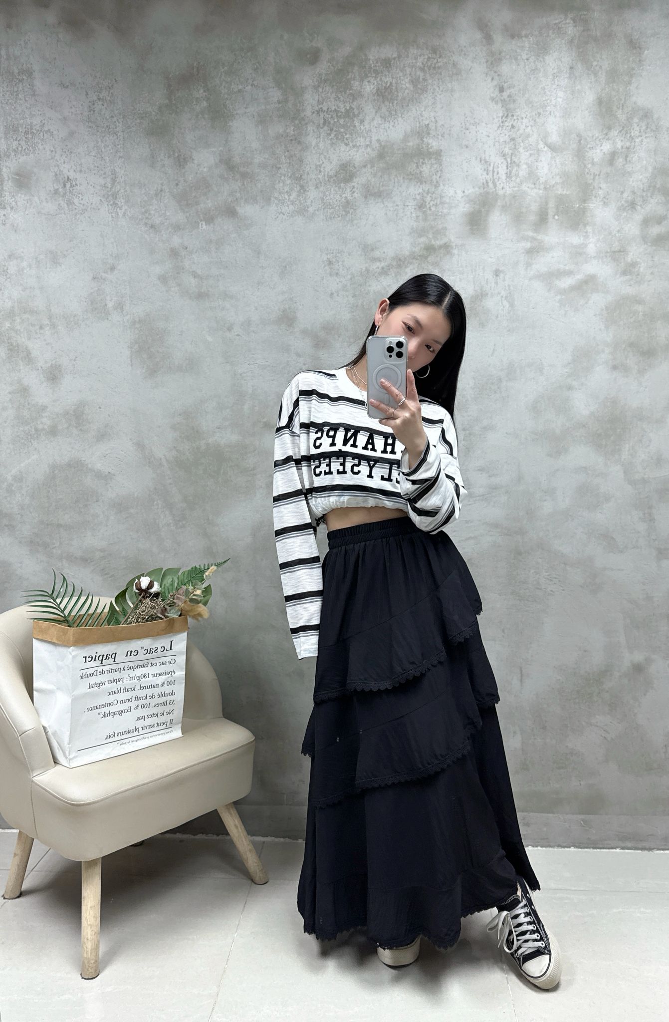 A07 層次感喱士邊半裙