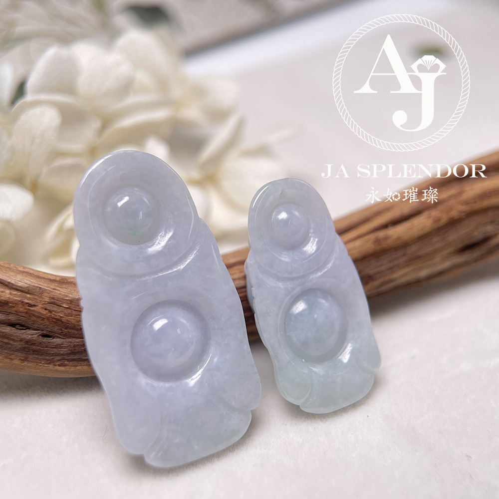 JN-1004/1006 天然翡翠A玉 春彩紫藍平安站佛-親子/情侶吊墜