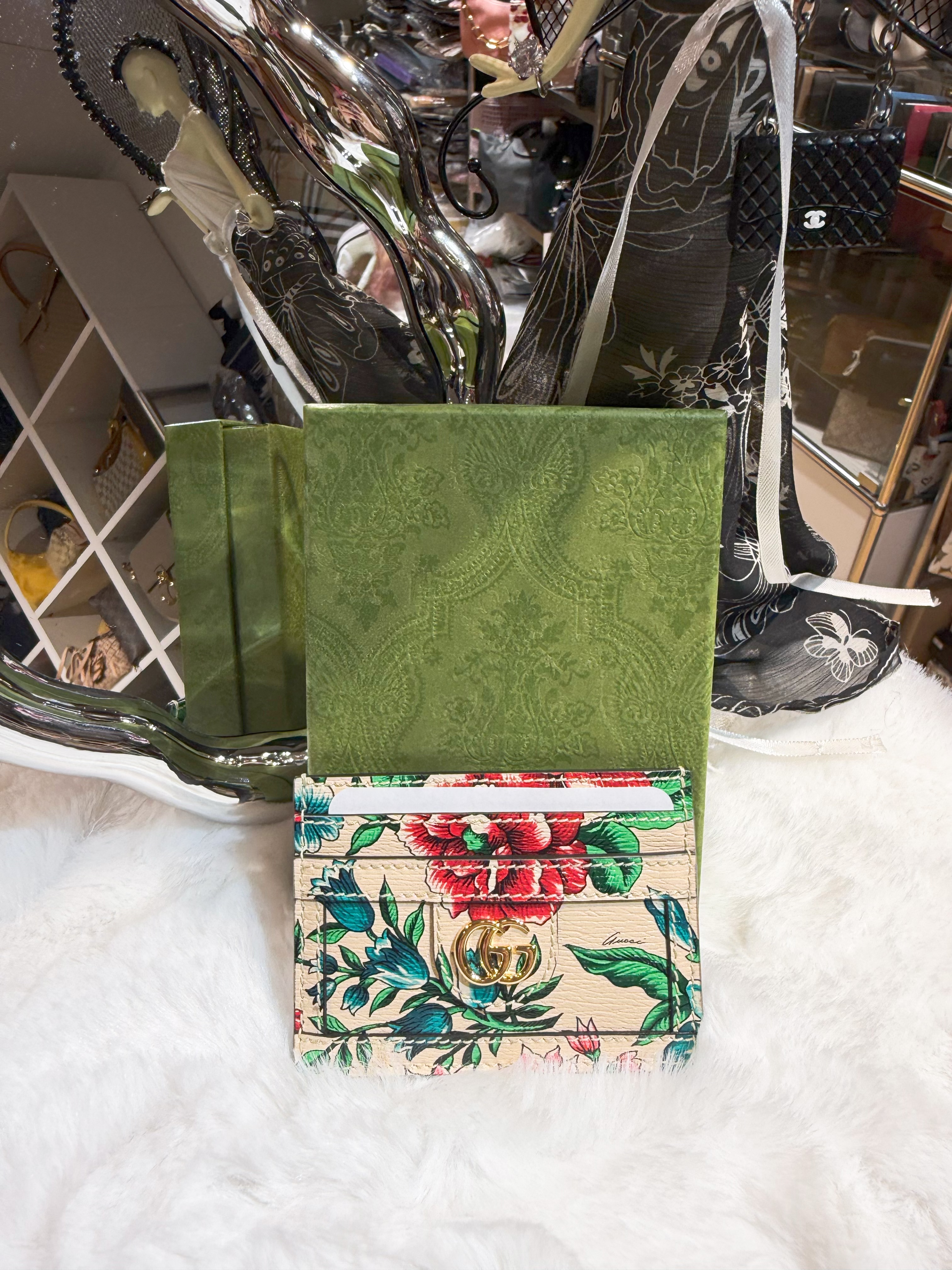 Gucci card holder 5cc/floral/beige