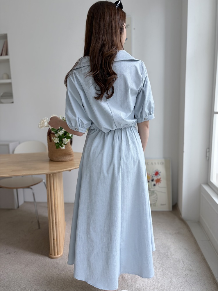 Lena Contoured Waist Dress (Pastel Blue)